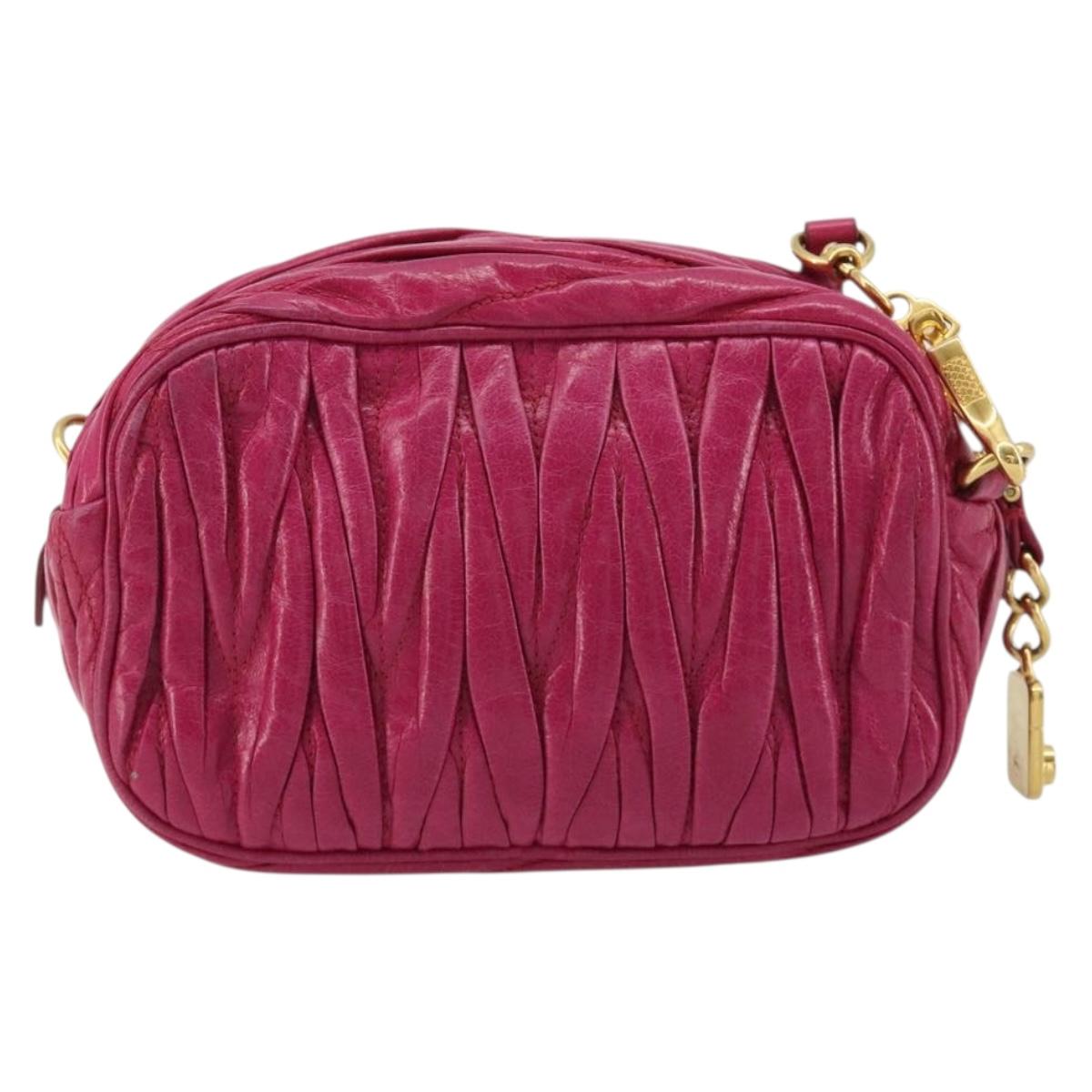 Miu Miu Matelasse Shoulder Bag Leather Pink Gold Auth 190334A