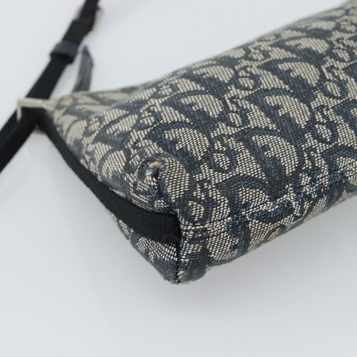 Christian Dior Trotter Canvas Accessory Pouch Navy Silver Auth 190335A