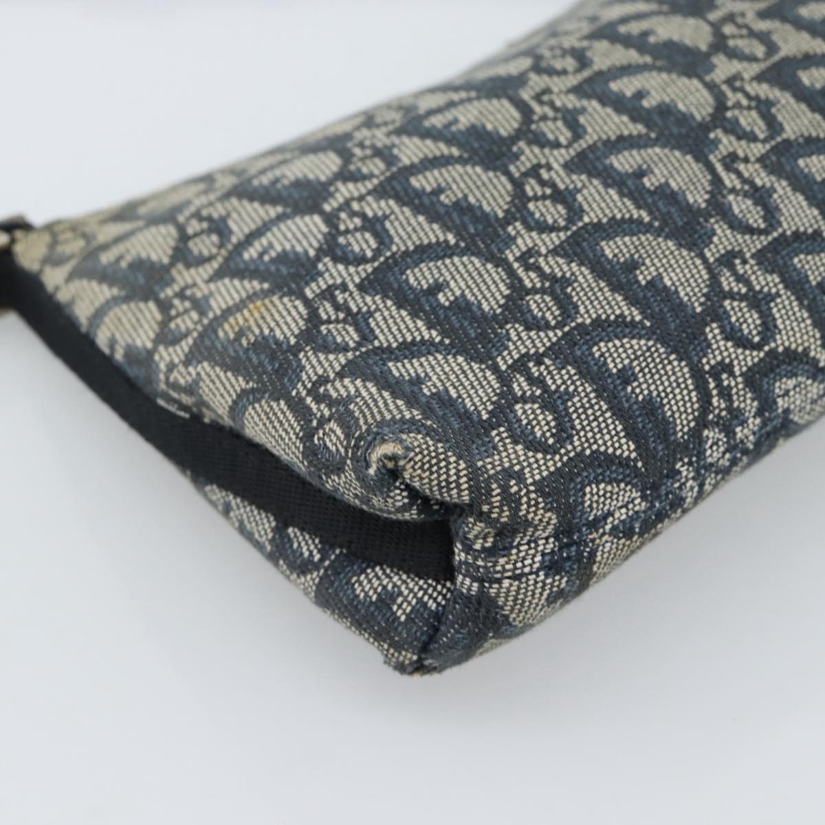 Christian Dior Trotter Canvas Accessory Pouch Navy Silver Auth 190335A