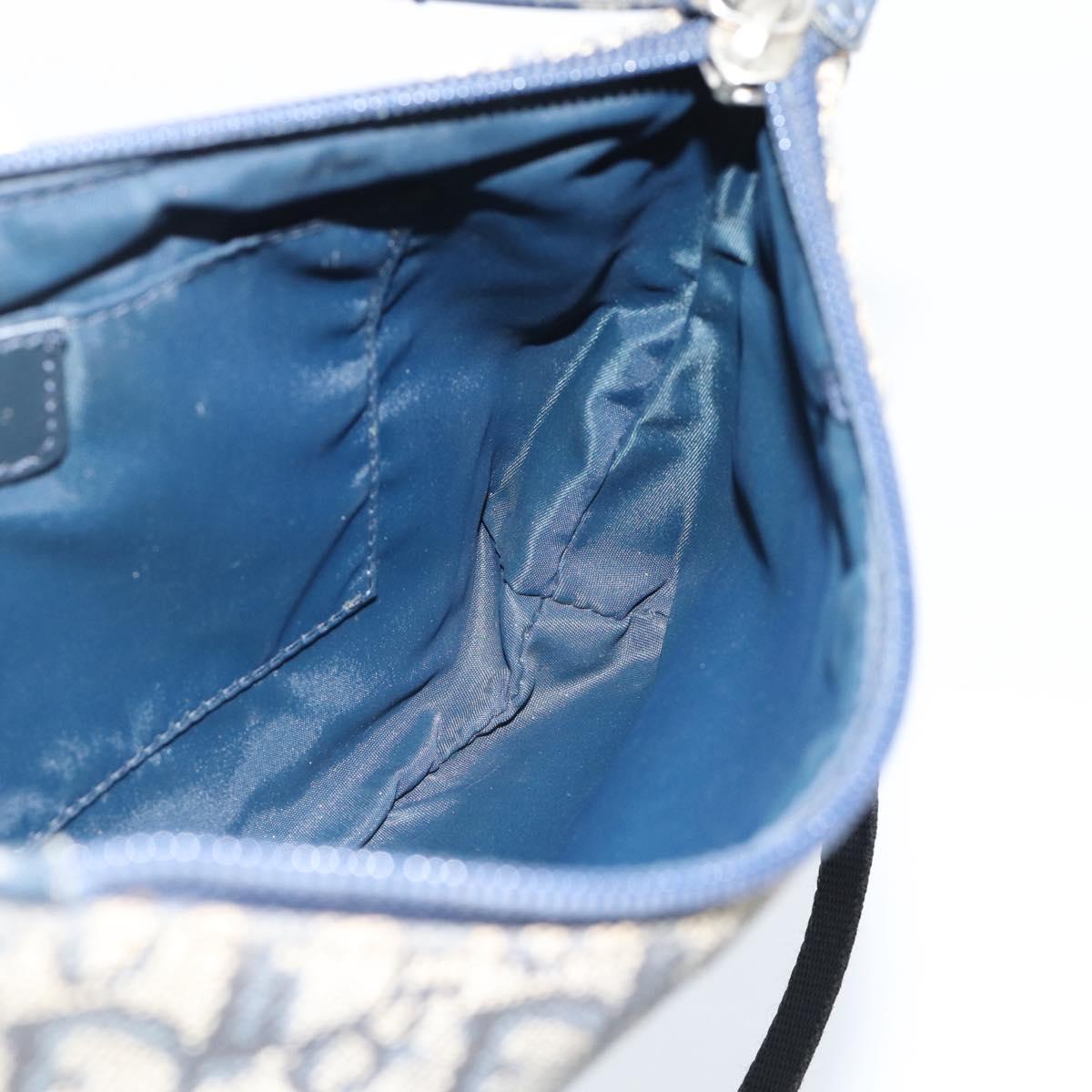 Christian Dior Trotter Canvas Accessory Pouch Navy Silver Auth 190335A