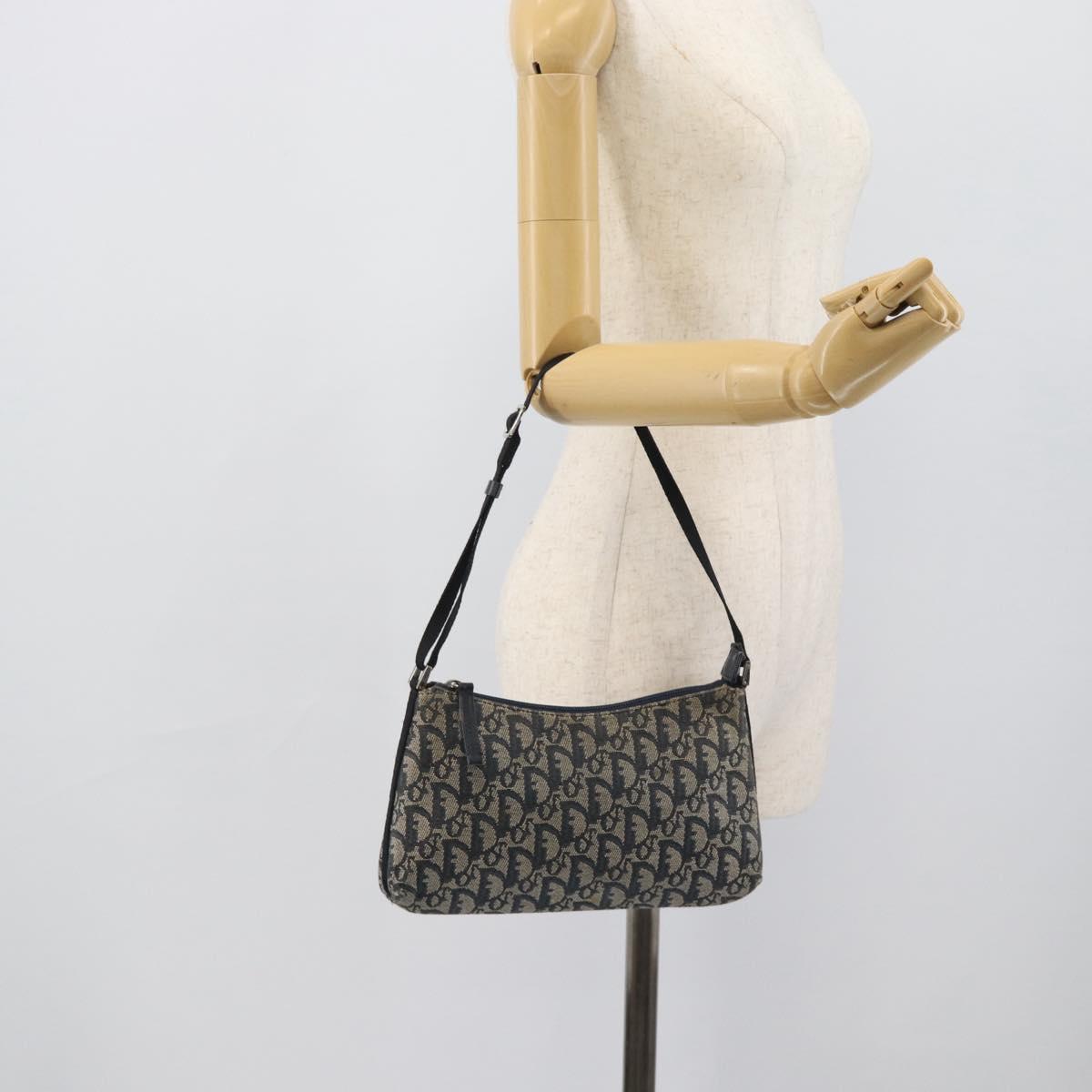 Christian Dior Trotter Canvas Accessory Pouch Navy Silver Auth 190335A