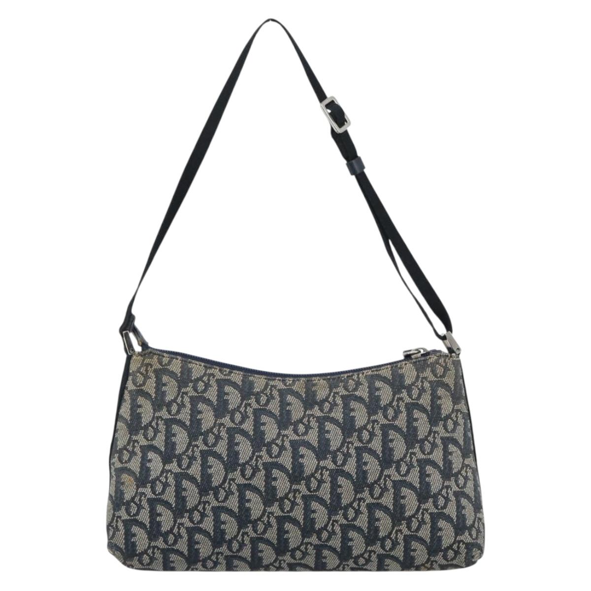 Christian Dior Trotter Canvas Accessory Pouch Navy Silver Auth 190335A