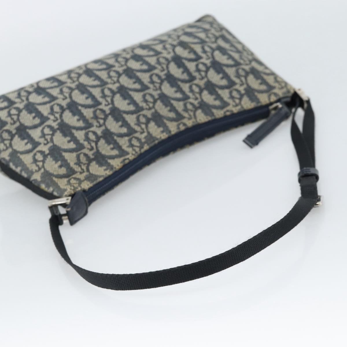 Christian Dior Trotter Canvas Accessory Pouch Navy Silver Auth 190335A