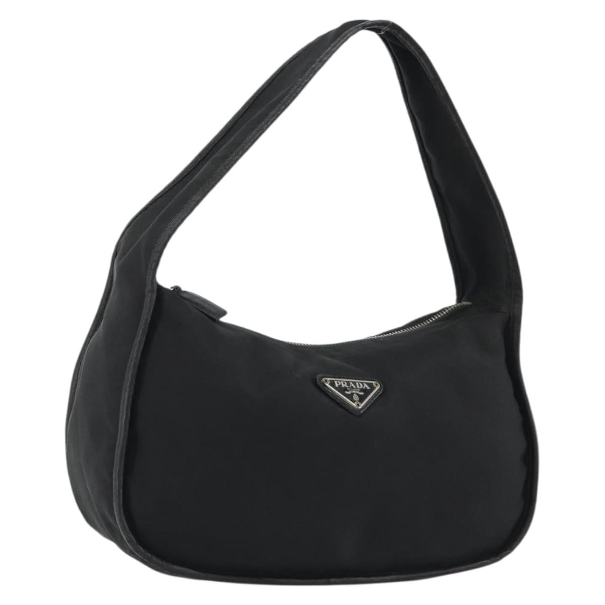 PRADA Shoulder Bag Nylon Black Silver Auth 190337A