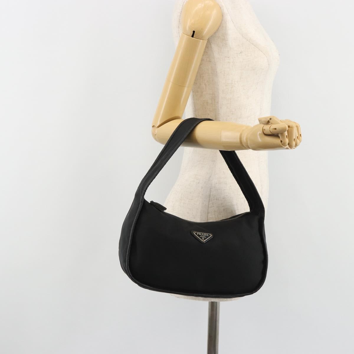 PRADA Shoulder Bag Nylon Black Silver Auth 190337A