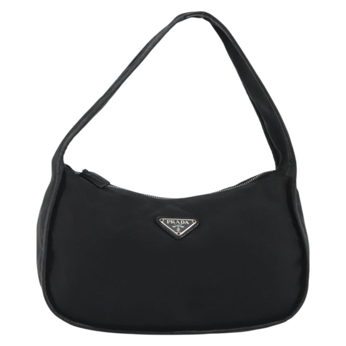 PRADA Shoulder Bag Nylon Black Silver Auth 190337A