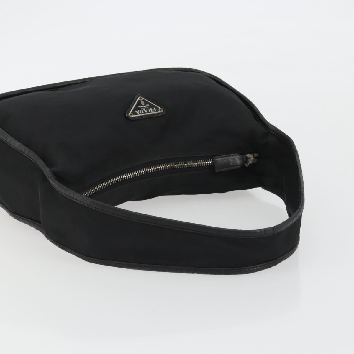 PRADA Shoulder Bag Nylon Black Silver Auth 190337A