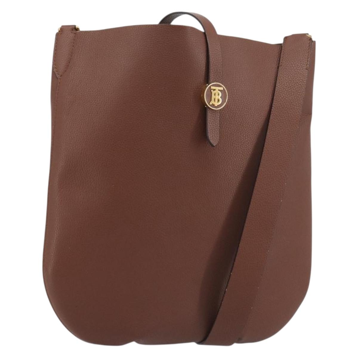 BURBERRY Shoulder Bag Leather Brown Gold Auth 190339A