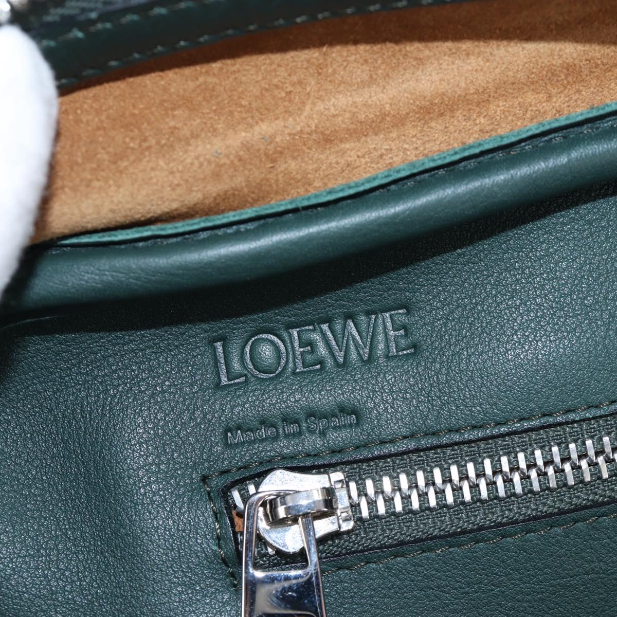 LOEWE Amazona 44 Boston Bag Leather Green Silver Auth 190342V
