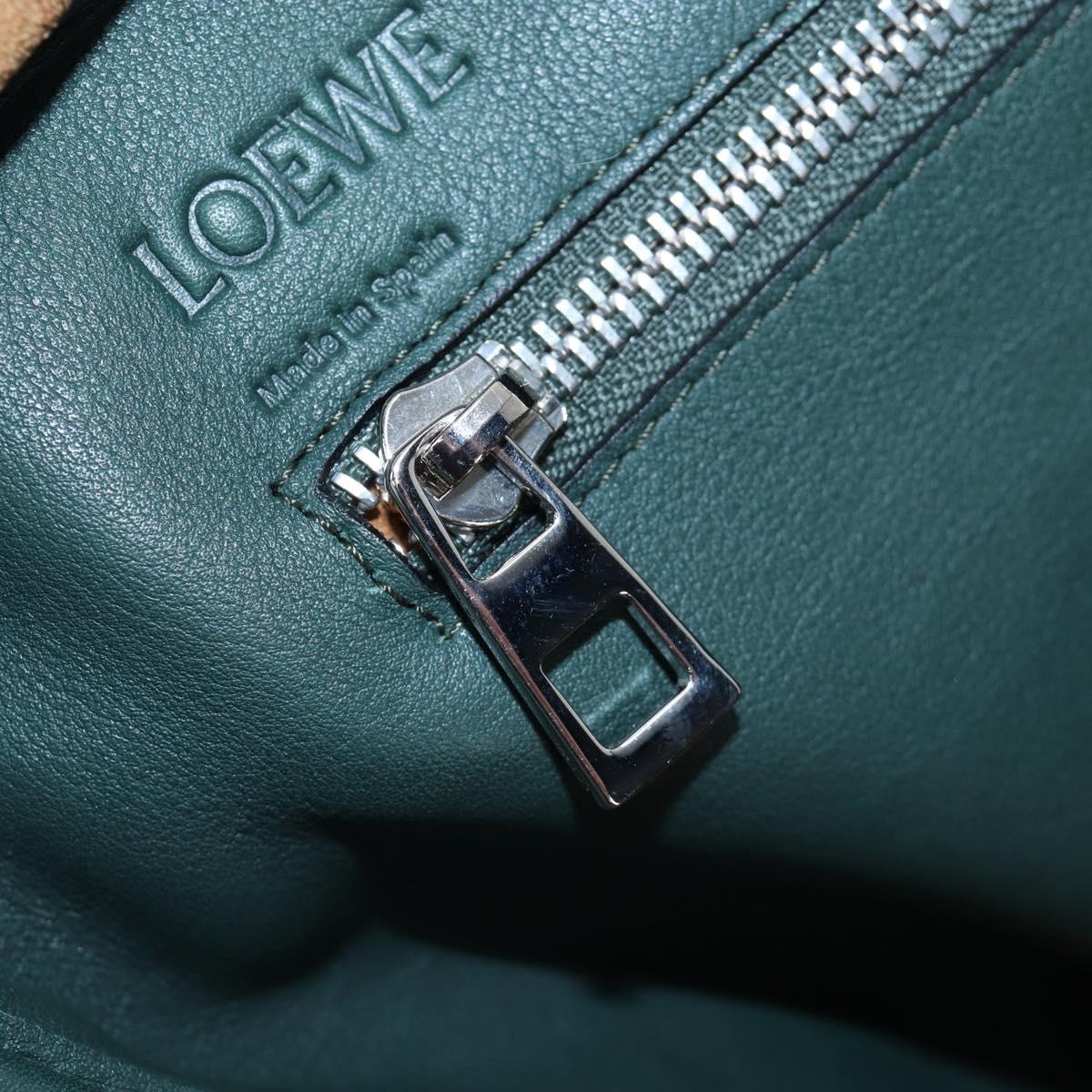 LOEWE Amazona 44 Boston Bag Leather Green Silver Auth 190342V