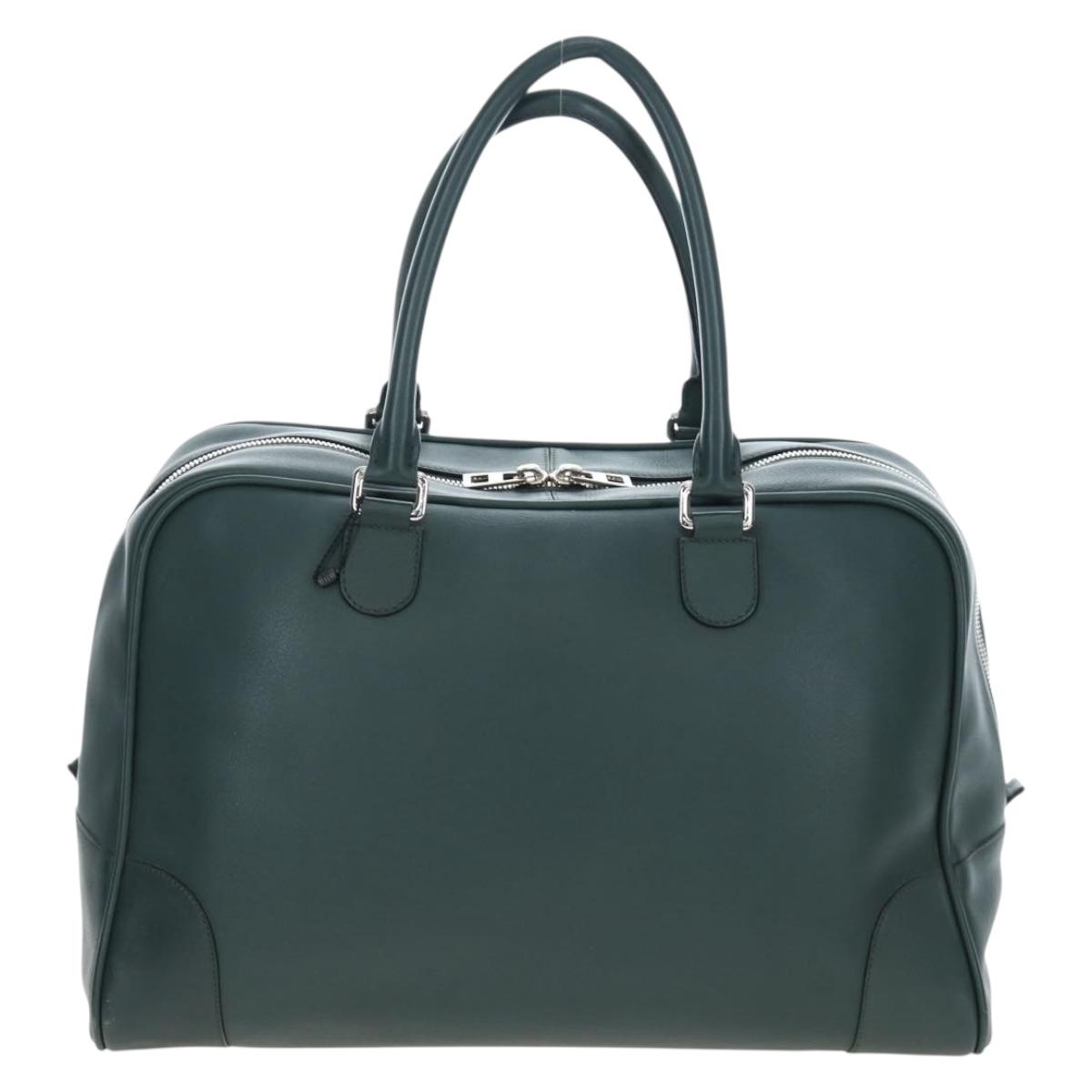 LOEWE Amazona 44 Boston Bag Leather Green Silver Auth 190342V