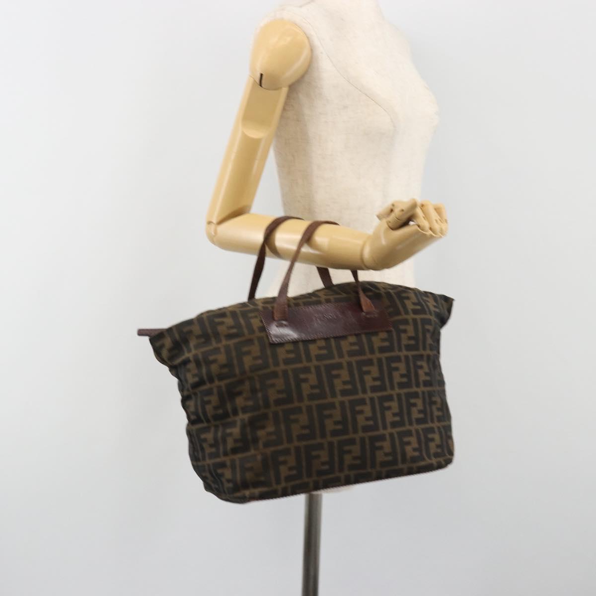FENDI Zucca Canvas Hand Bag Black Brown Auth 190346