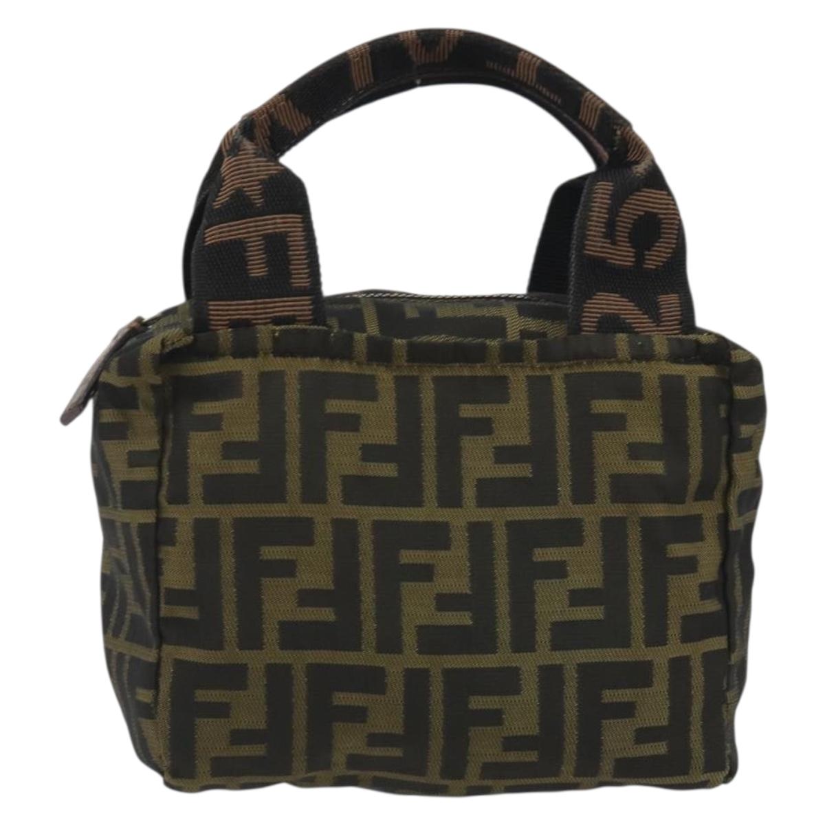 FENDI Zucca Canvas Hand Bag Black Brown Auth 190347