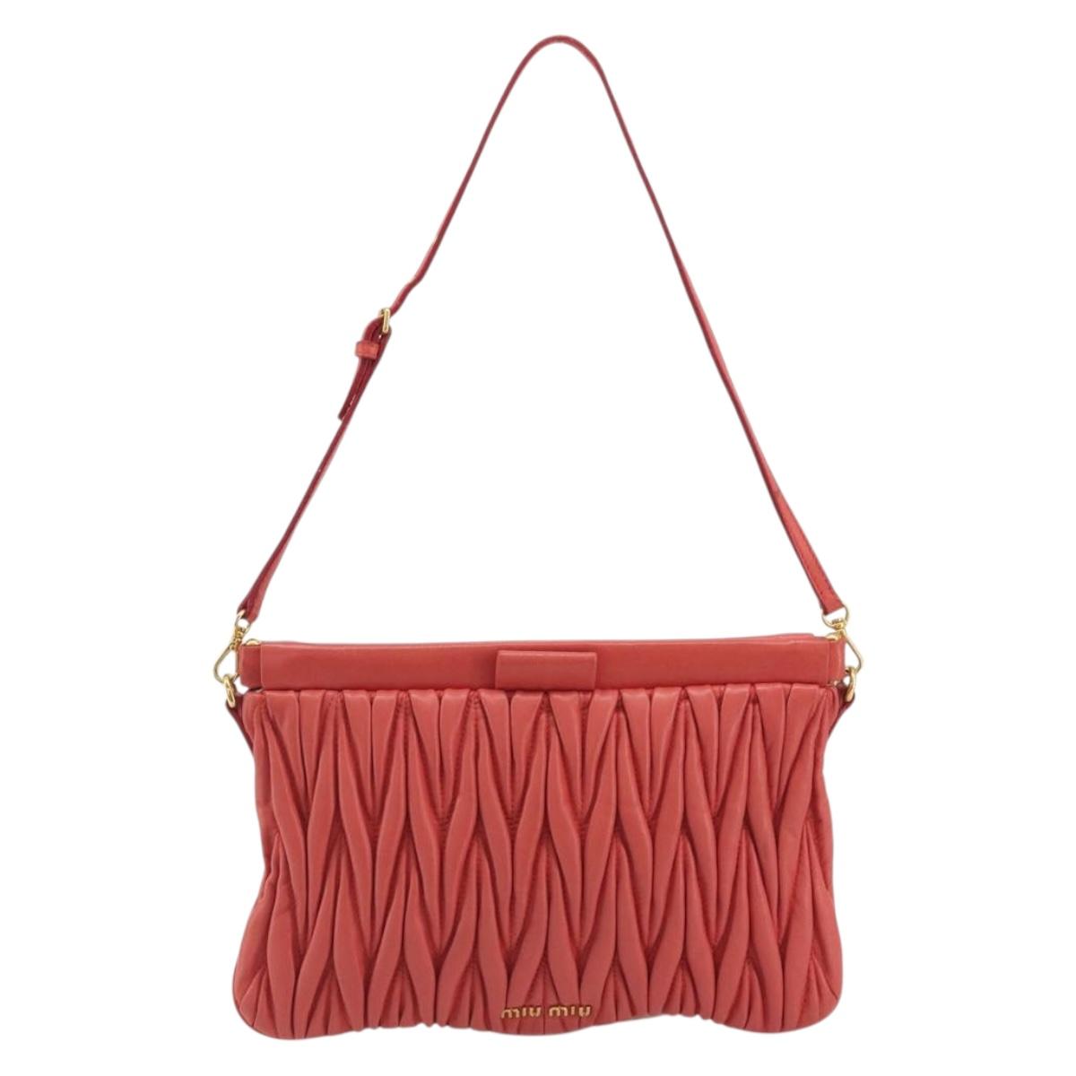 Miu Miu Matelasse Shoulder Bag Leather Red Gold Auth 190348A