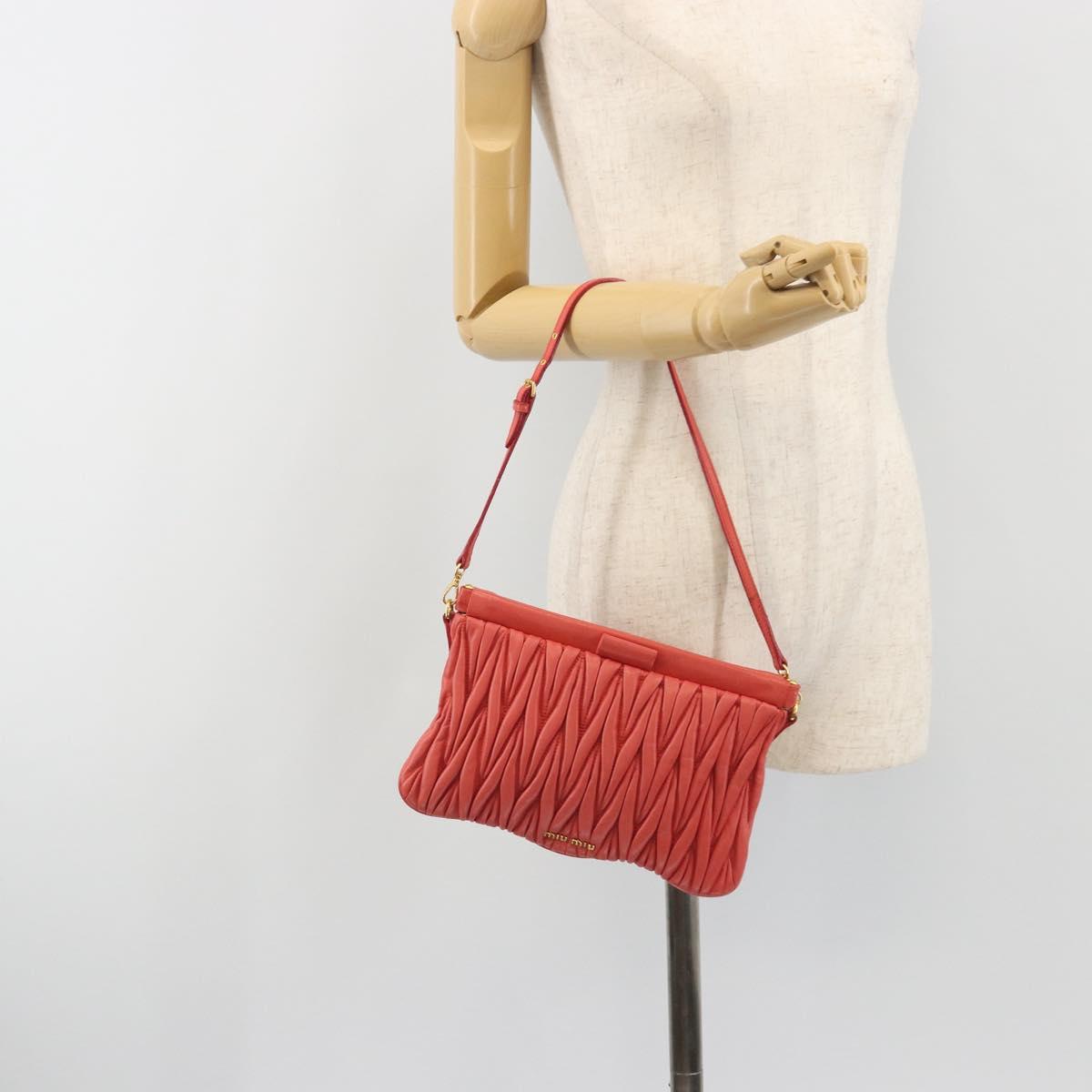 Miu Miu Matelasse Shoulder Bag Leather Red Gold Auth 190348A