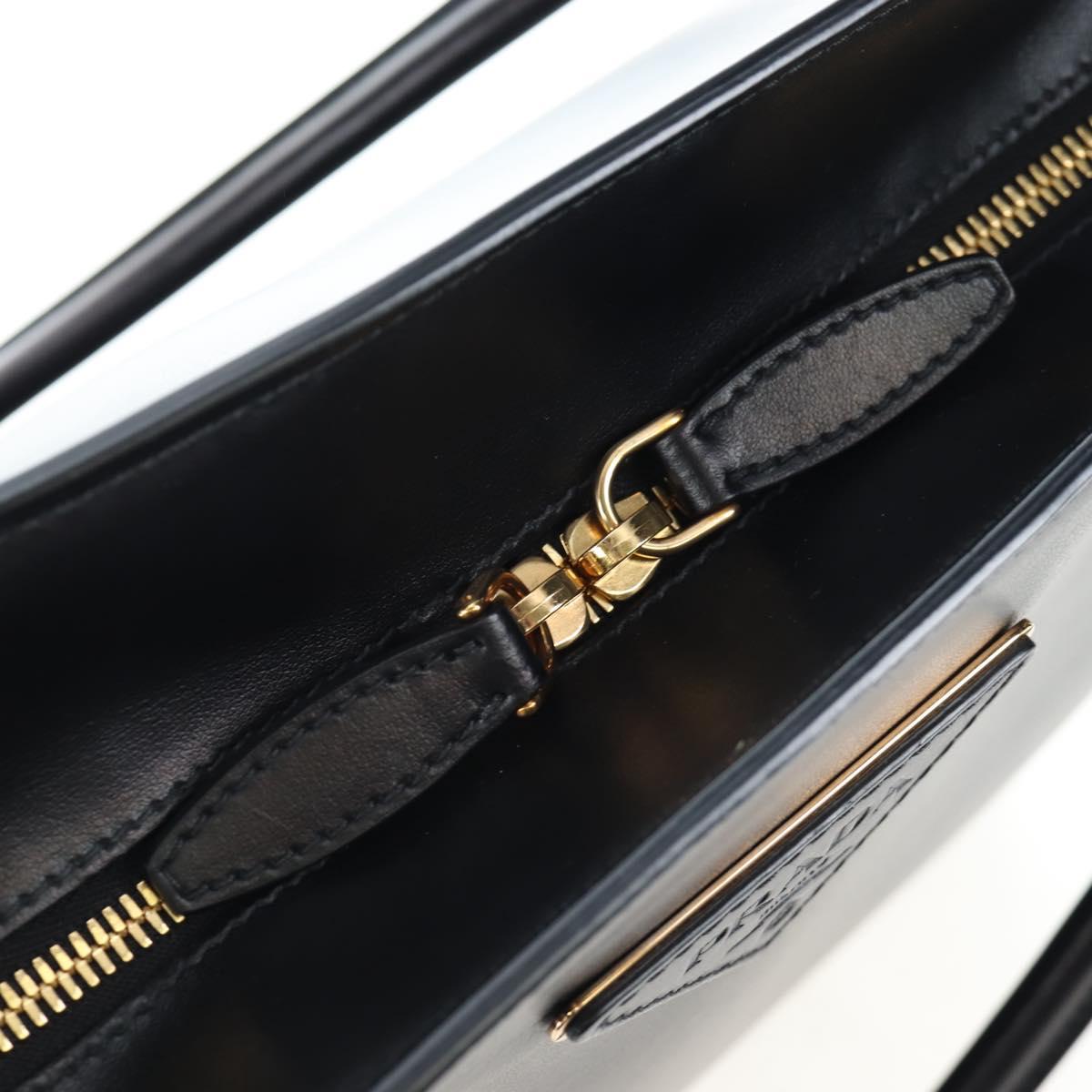PRADA Shoulder Bag Leather Black Gold Auth 190350V