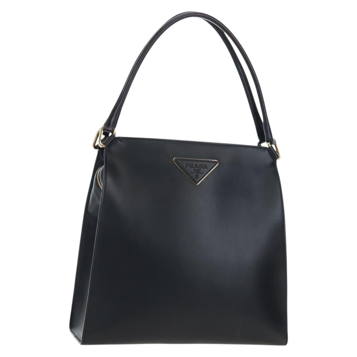 PRADA Shoulder Bag Leather Black Gold Auth 190350V