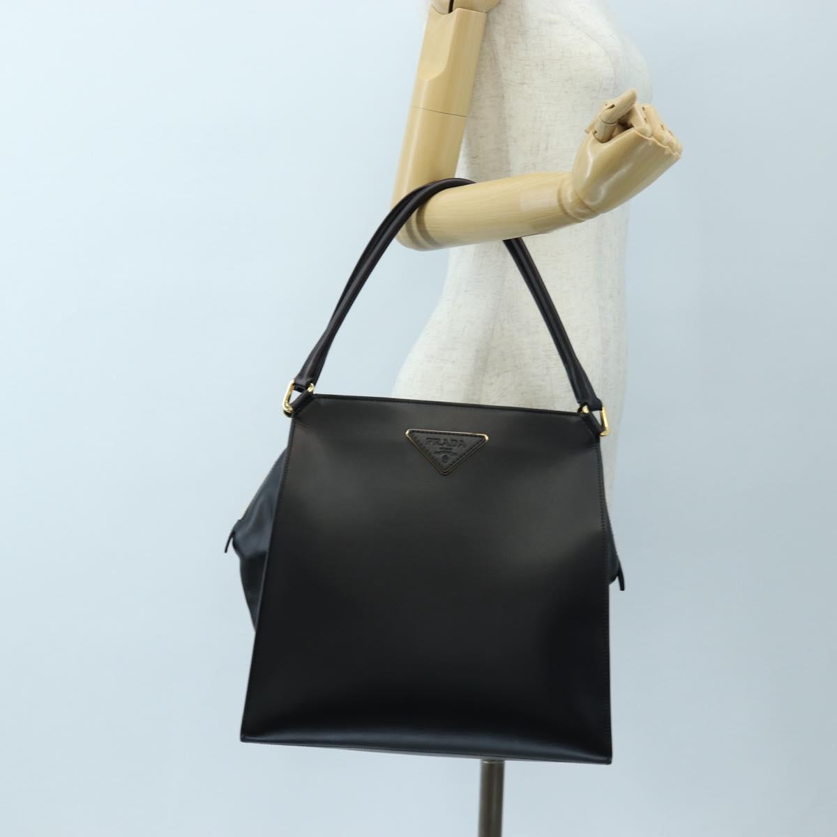 PRADA Shoulder Bag Leather Black Gold Auth 190350V