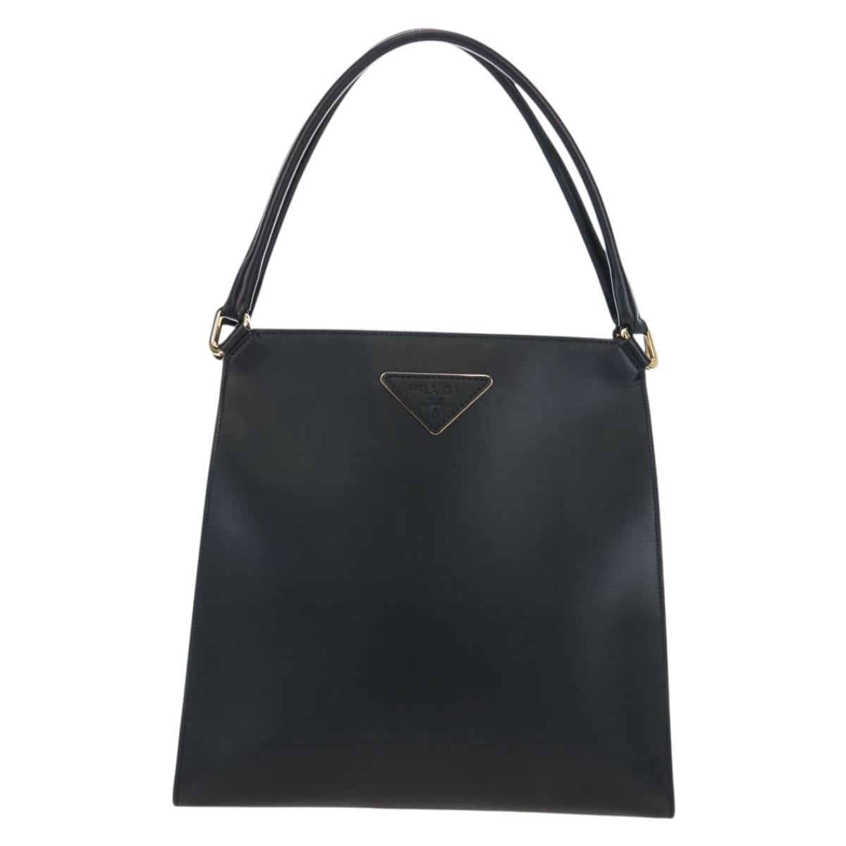 PRADA Shoulder Bag Leather Black Gold Auth 190350V