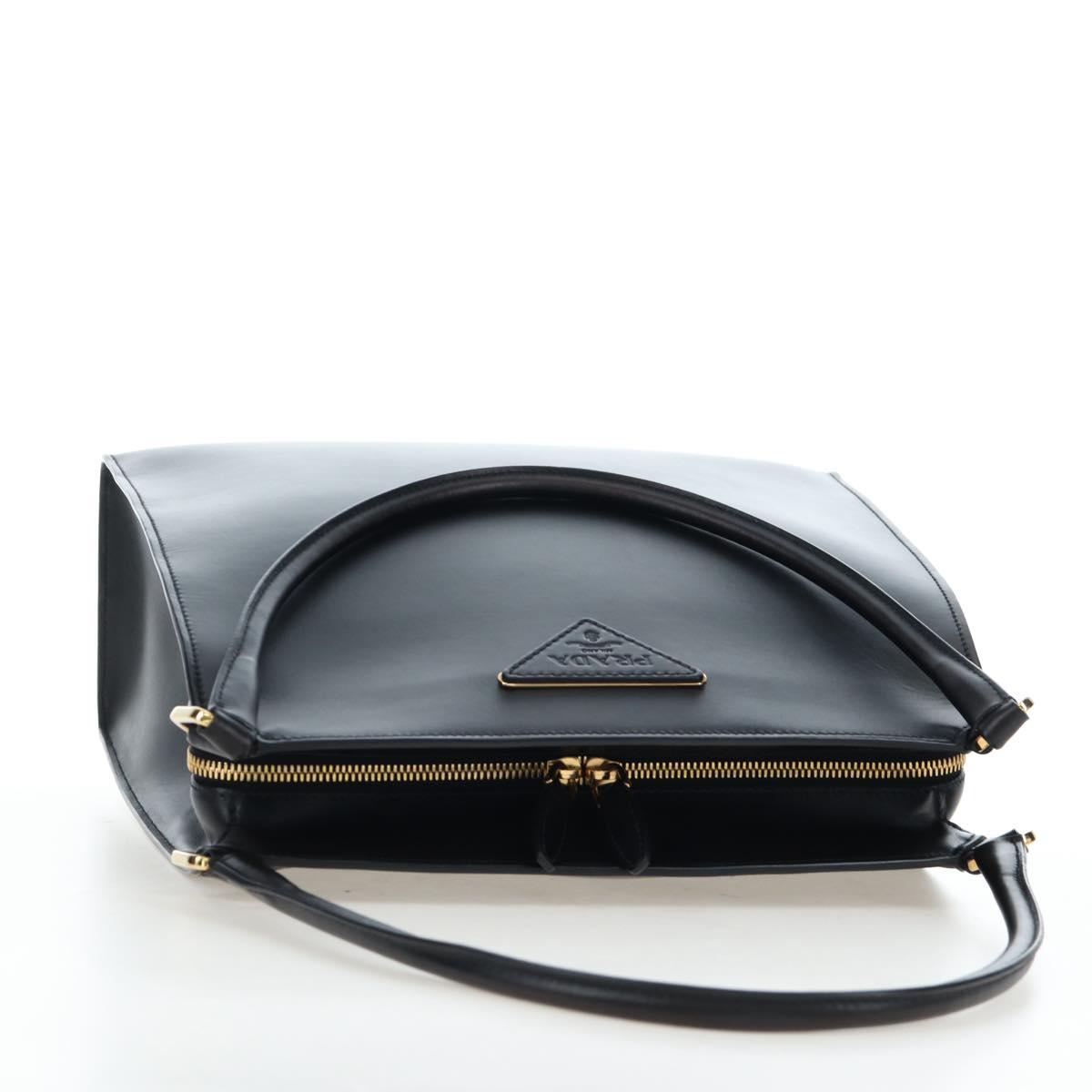 PRADA Shoulder Bag Leather Black Gold Auth 190350V