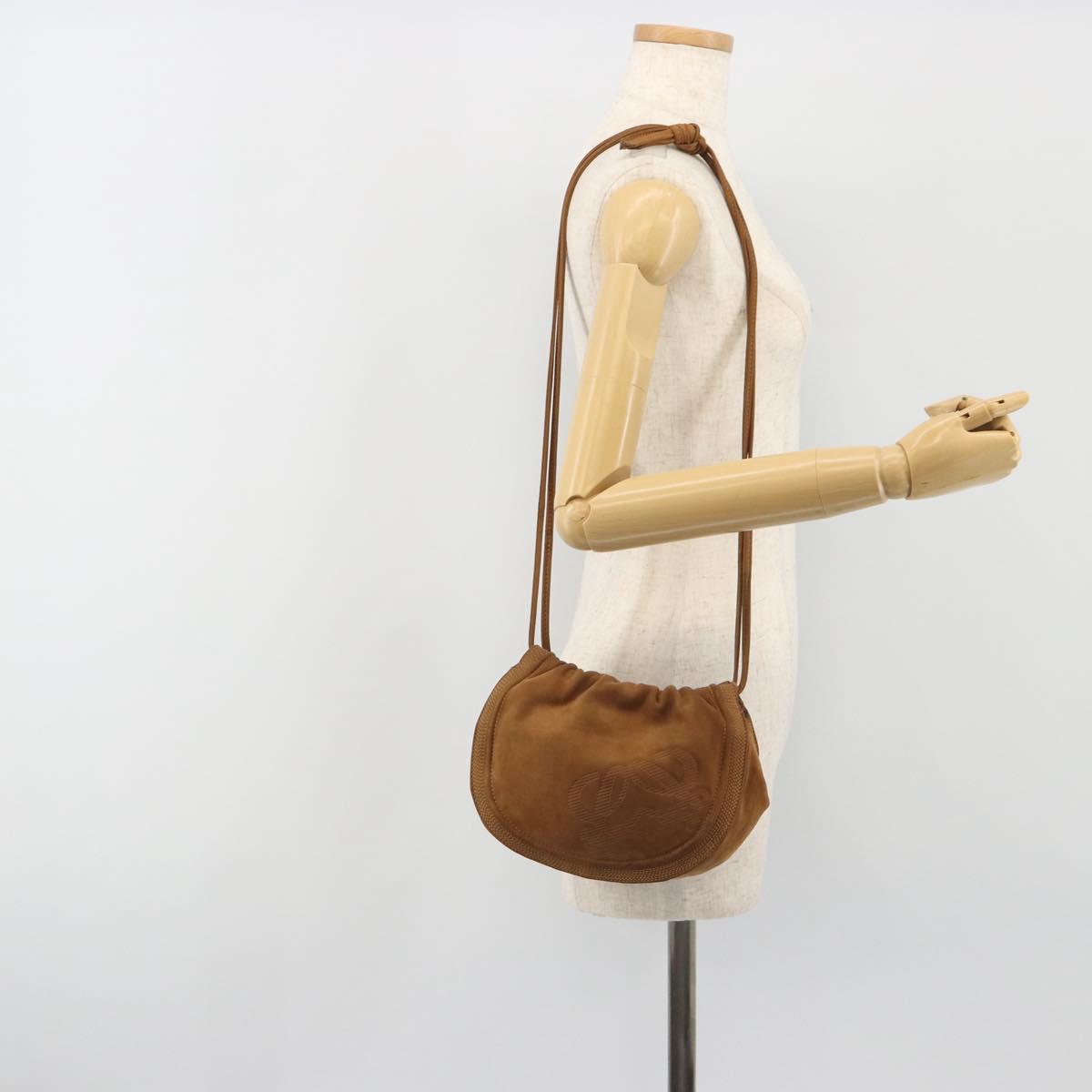 LOEWE Shoulder Bag Suede Brown Gold Auth 190351A