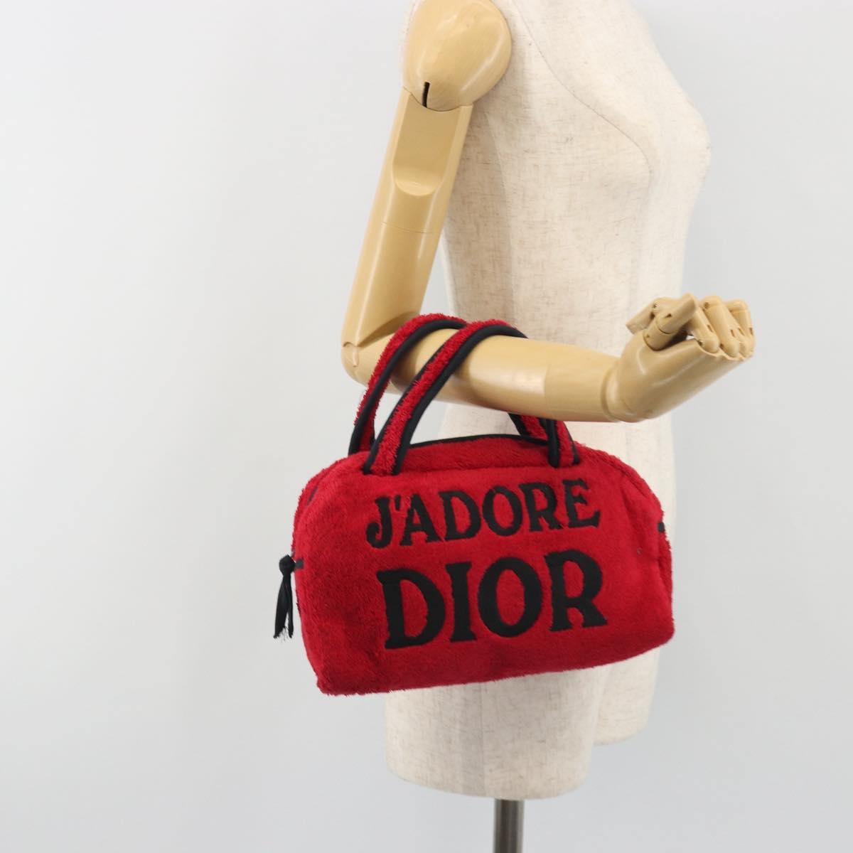 Christian Dior Hand Bag Pile Red Auth 190355A