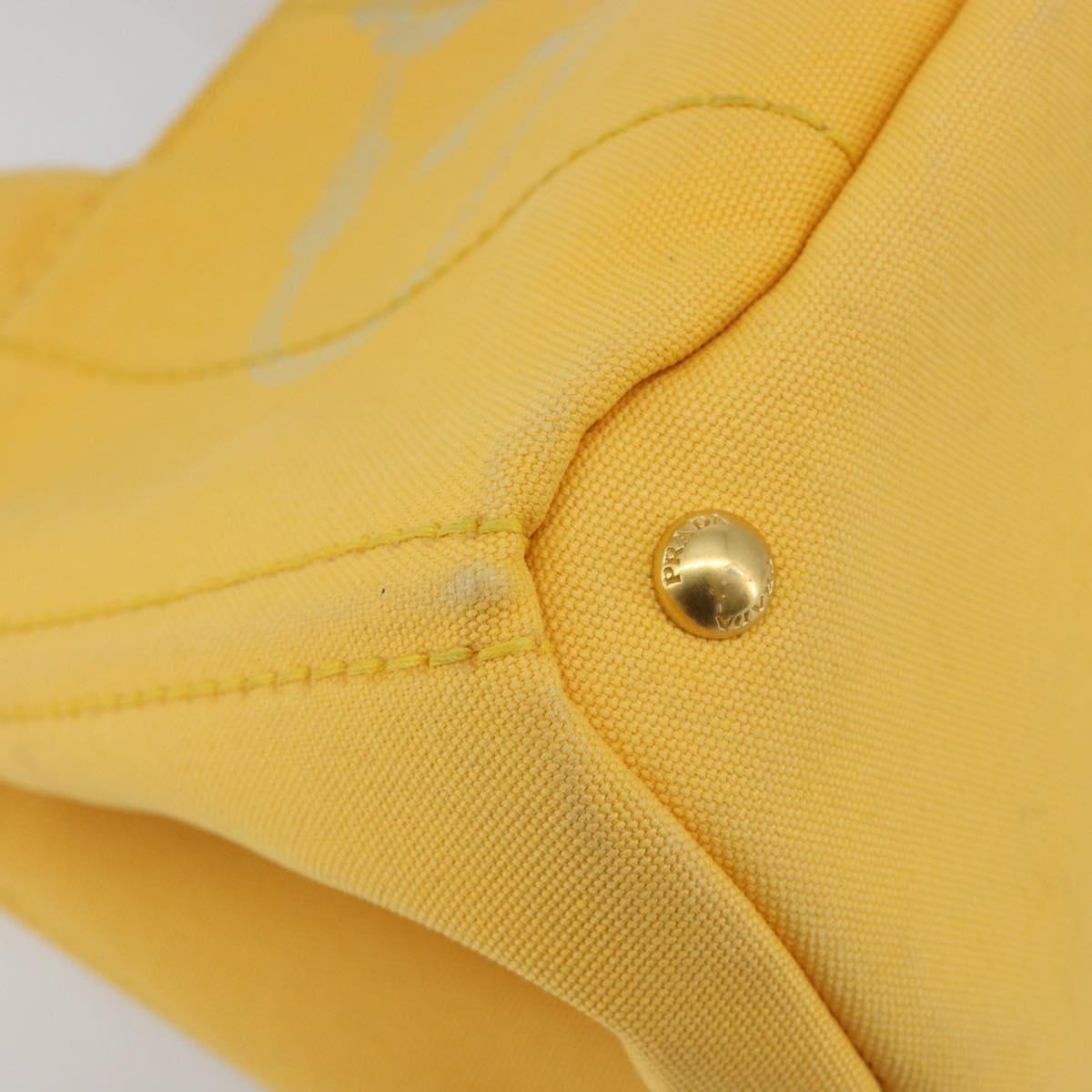 PRADA Canapa M Hand Bag Canvas Yellow Gold Auth 190356A