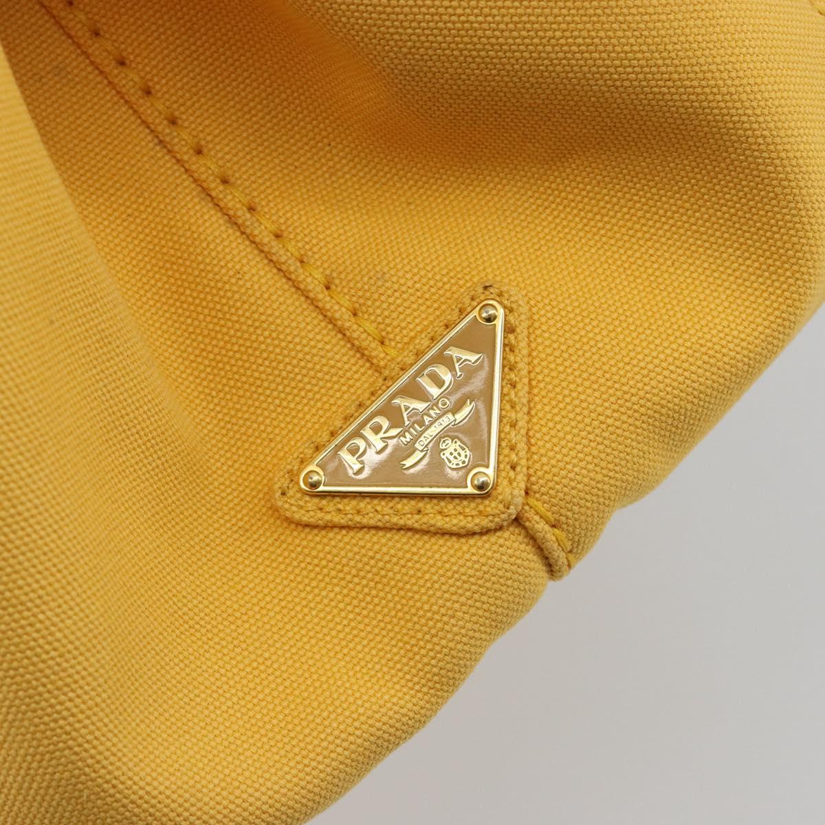 PRADA Canapa M Hand Bag Canvas Yellow Gold Auth 190356A