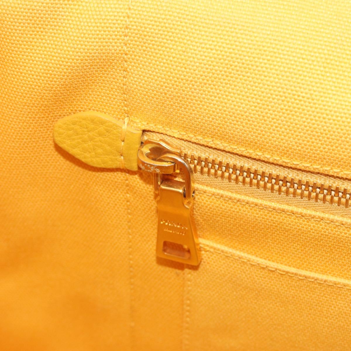 PRADA Canapa M Hand Bag Canvas Yellow Gold Auth 190356A