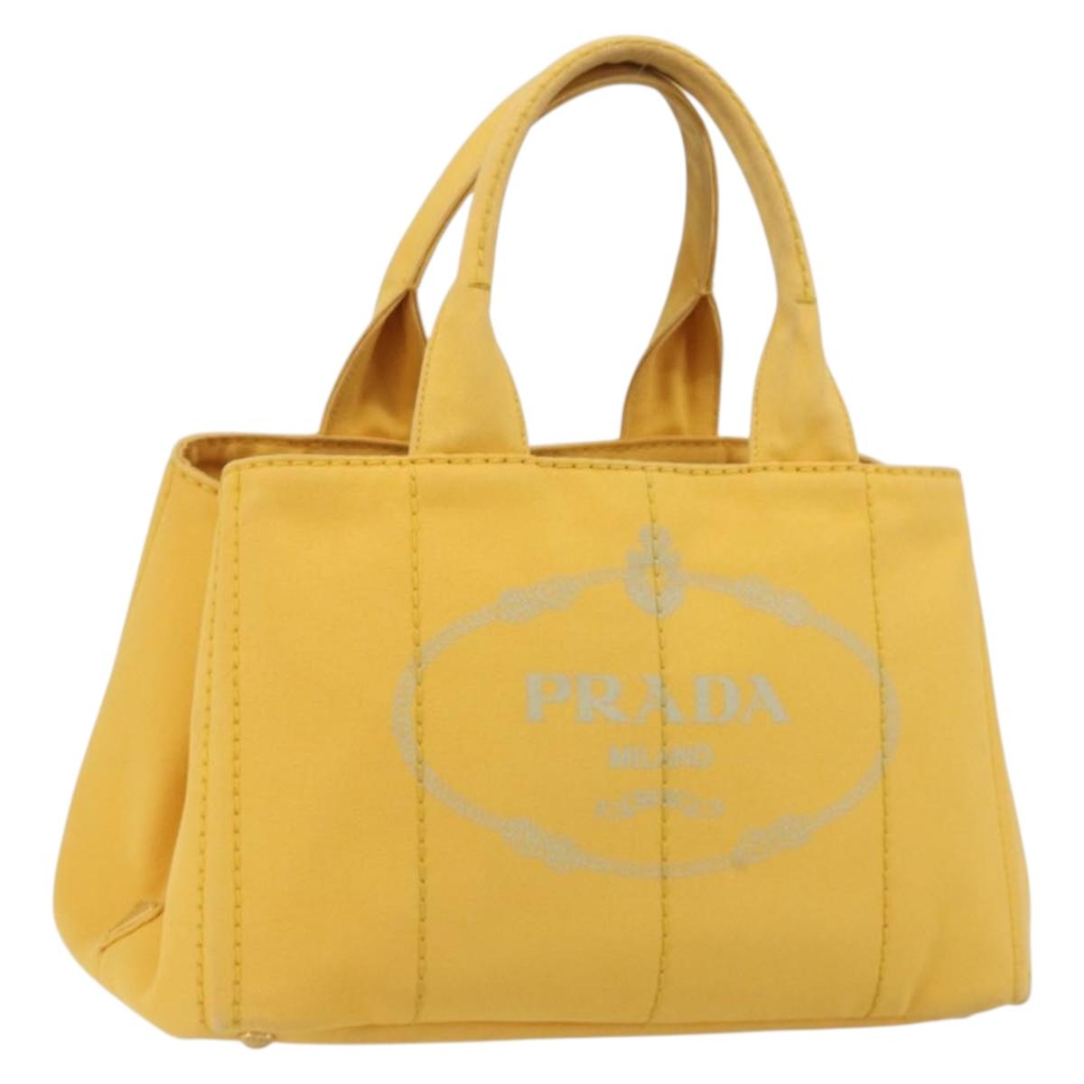 PRADA Canapa M Hand Bag Canvas Yellow Gold Auth 190356A