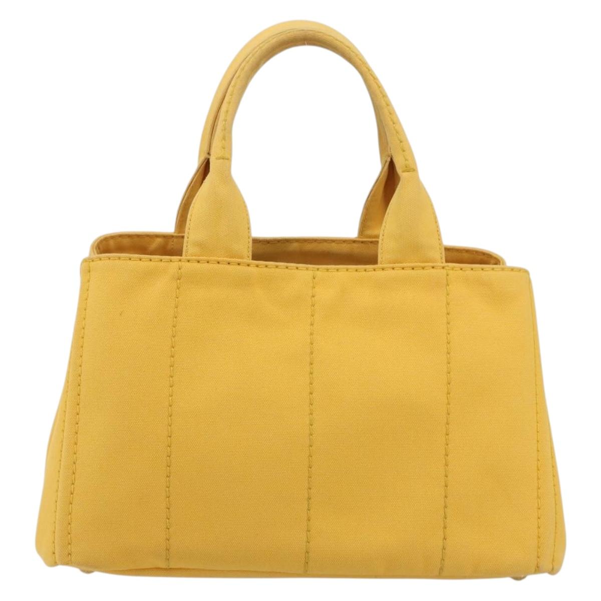 PRADA Canapa M Hand Bag Canvas Yellow Gold Auth 190356A