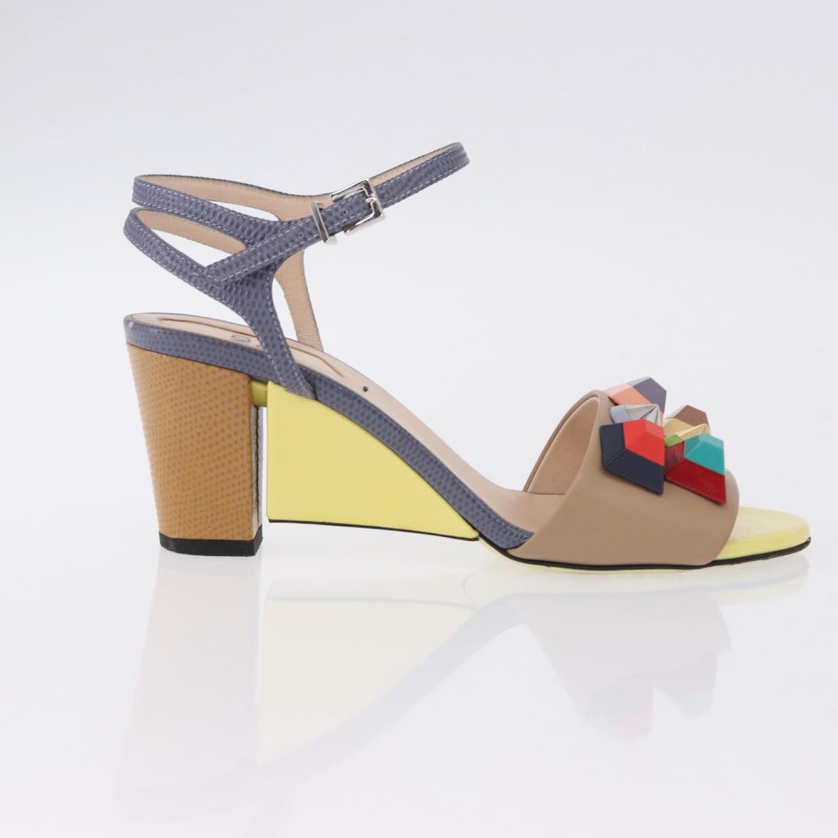 FENDI Ankle Strap Sandals Leather Multicolor Gold Auth 190357M