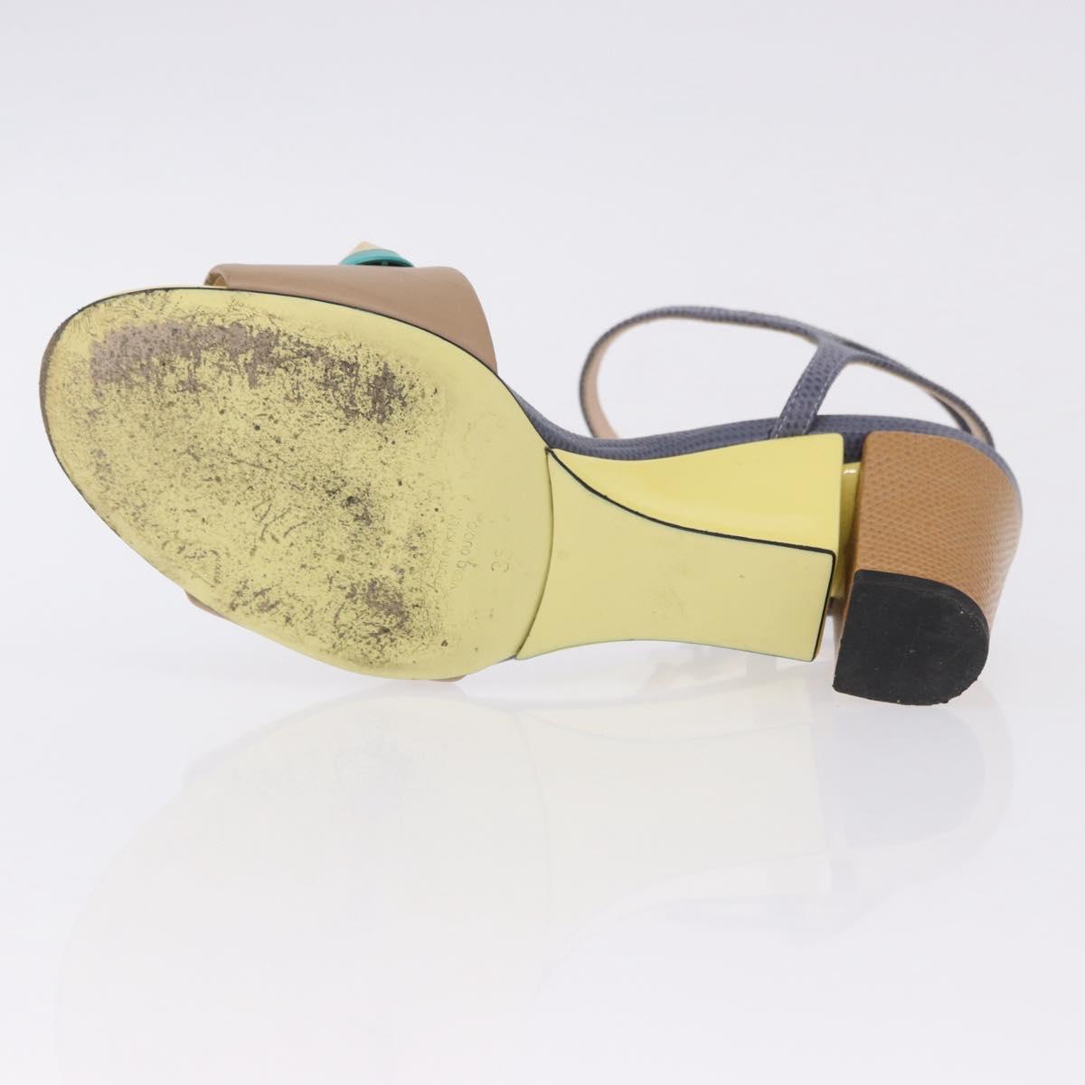 FENDI Ankle Strap Sandals Leather Multicolor Gold Auth 190357M