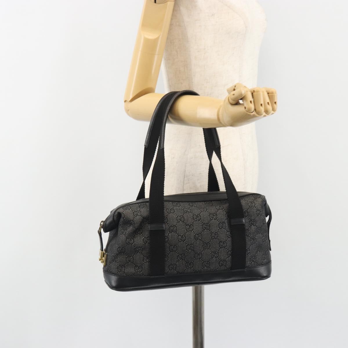 GUCCI GG Canvas Hand Bag Black Gold 92734 Auth 190358A
