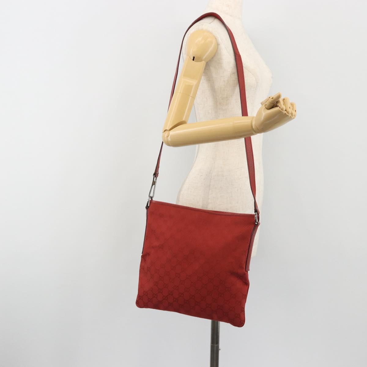 GUCCI GG Canvas Shoulder Bag Red Silver 113013 Auth 190359