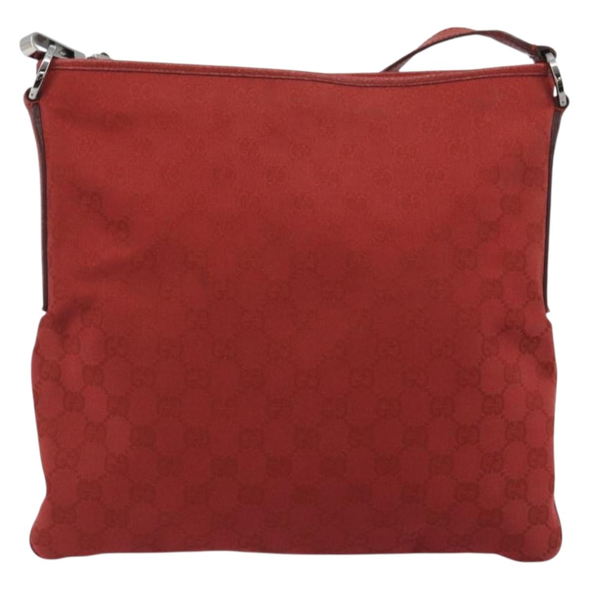 GUCCI GG Canvas Shoulder Bag Red Silver 113013 Auth 190359