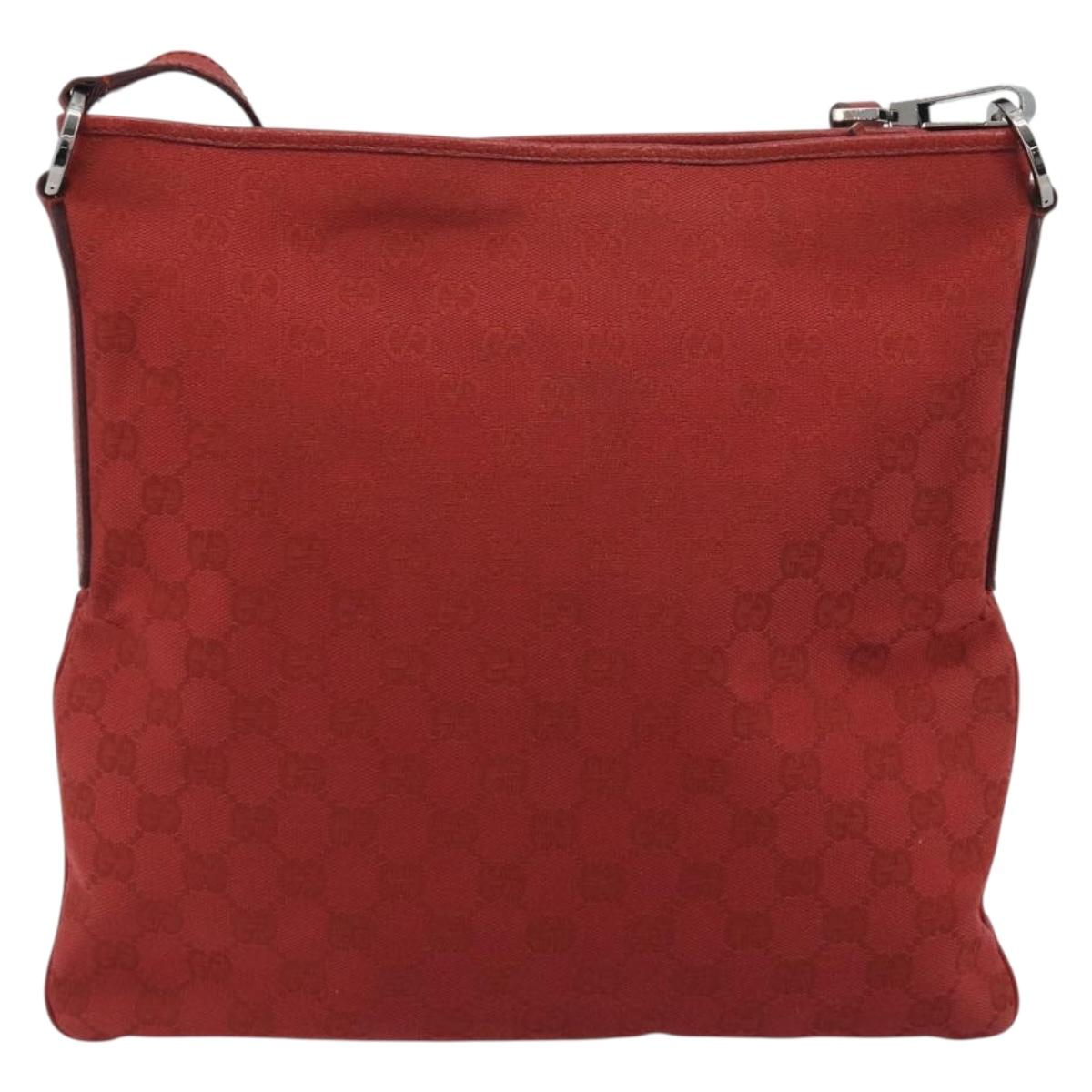 GUCCI GG Canvas Shoulder Bag Red Silver 113013 Auth 190359