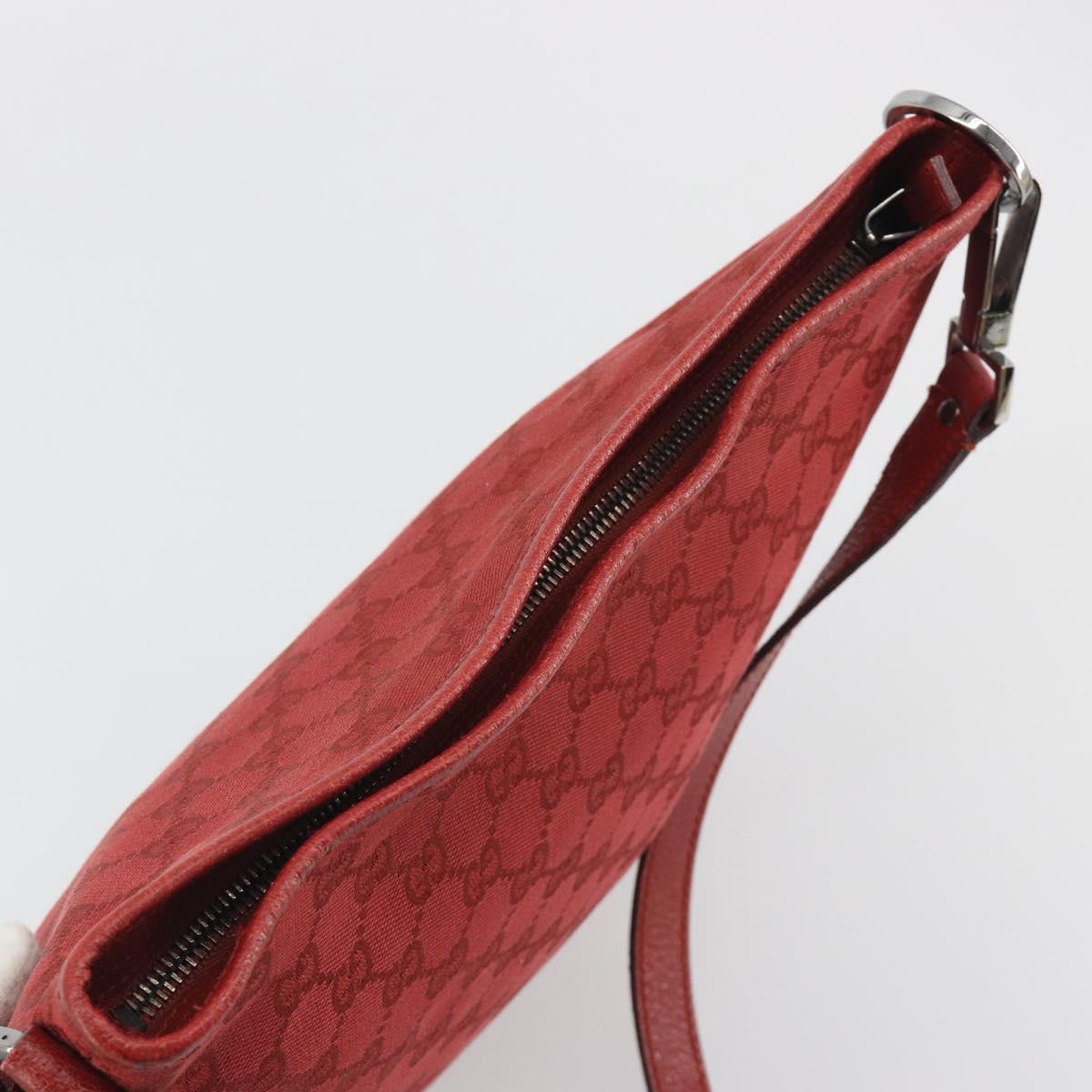 GUCCI GG Canvas Shoulder Bag Red Silver 113013 Auth 190359