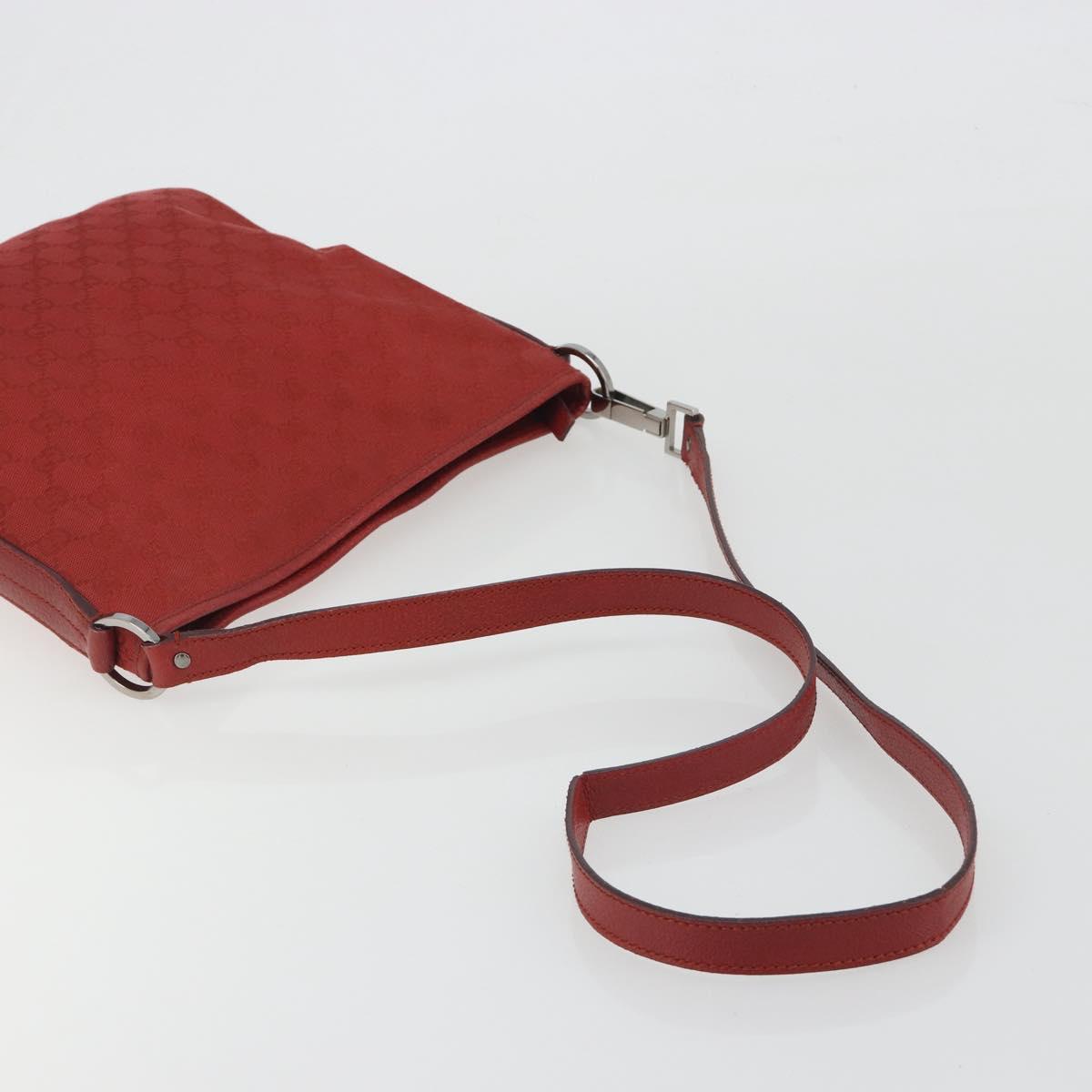GUCCI GG Canvas Shoulder Bag Red Silver 113013 Auth 190359