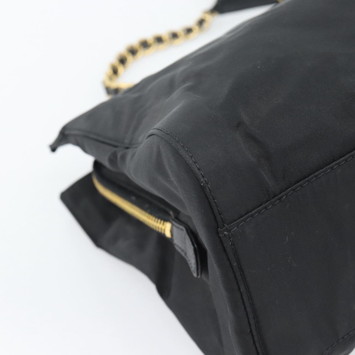 PRADA Chain Shoulder Bag Nylon Black Gold Auth 190360A