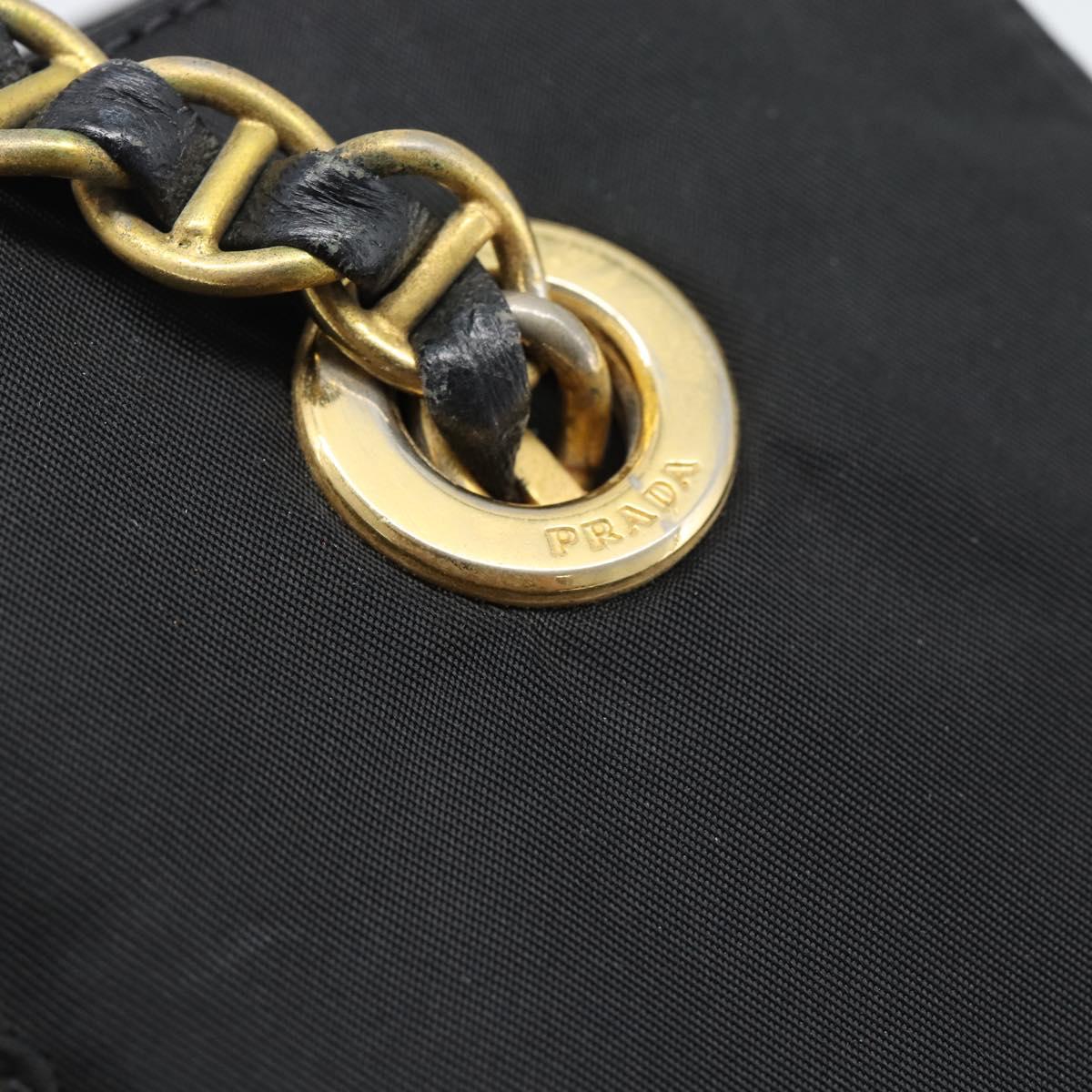 PRADA Chain Shoulder Bag Nylon Black Gold Auth 190360A