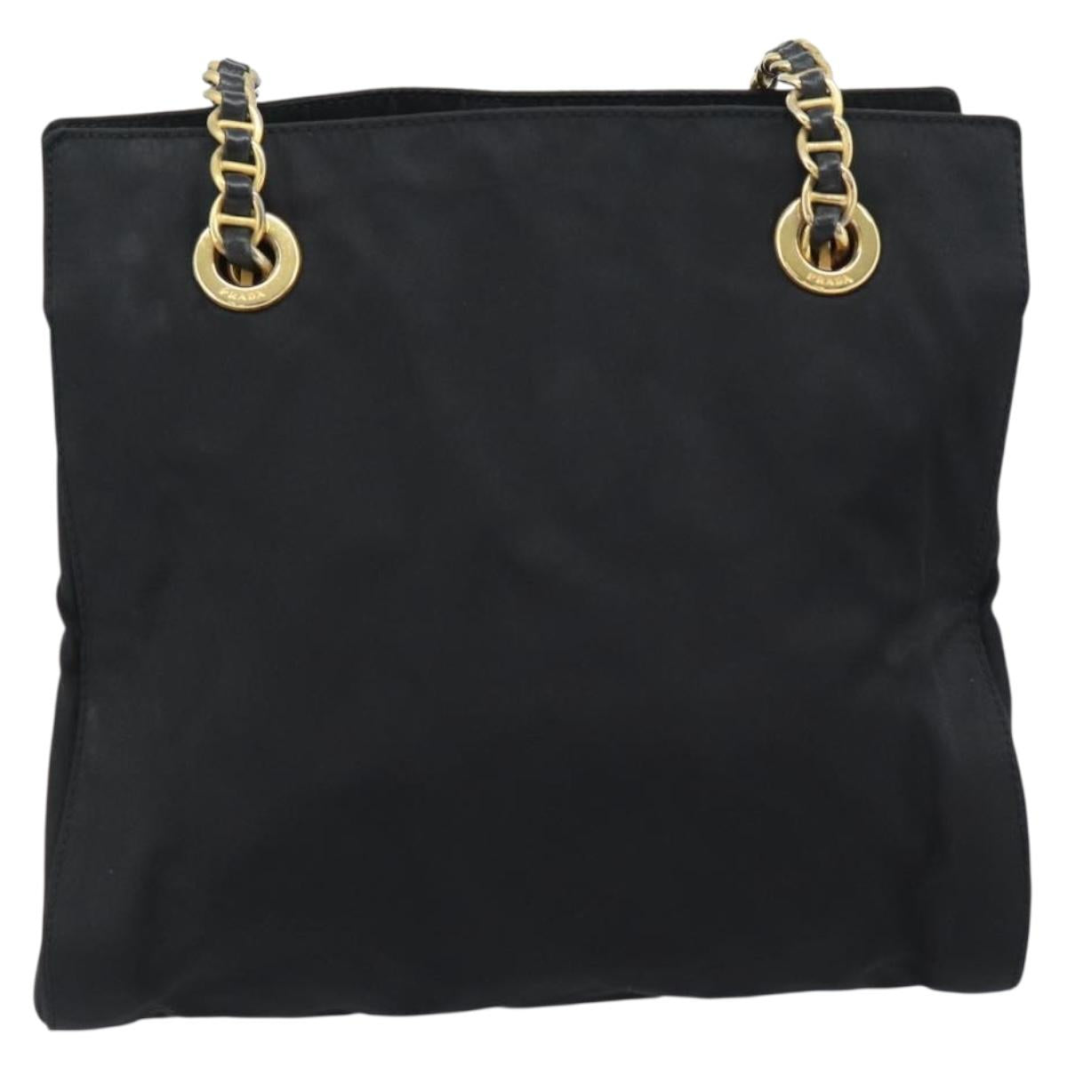 PRADA Chain Shoulder Bag Nylon Black Gold Auth 190360A
