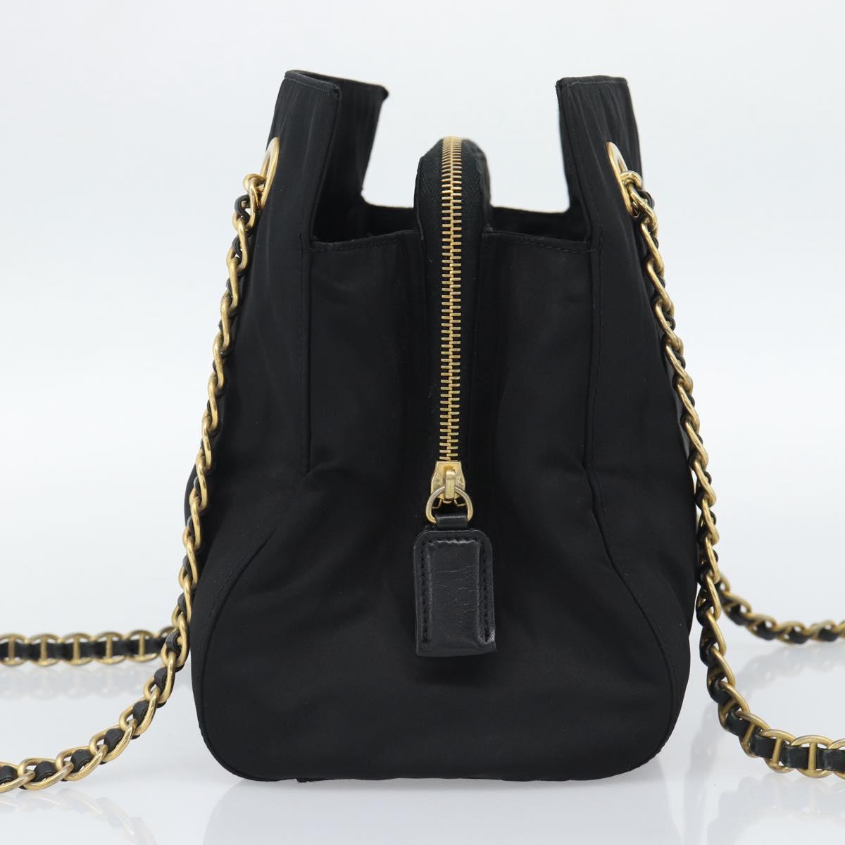 PRADA Chain Shoulder Bag Nylon Black Gold Auth 190360A