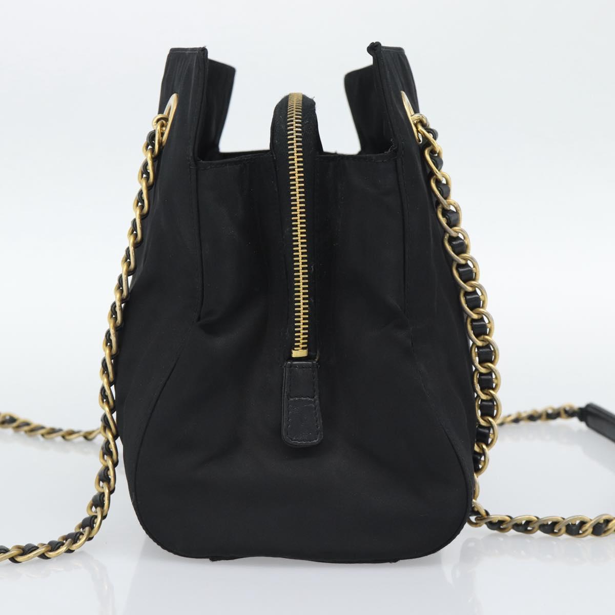 PRADA Chain Shoulder Bag Nylon Black Gold Auth 190360A