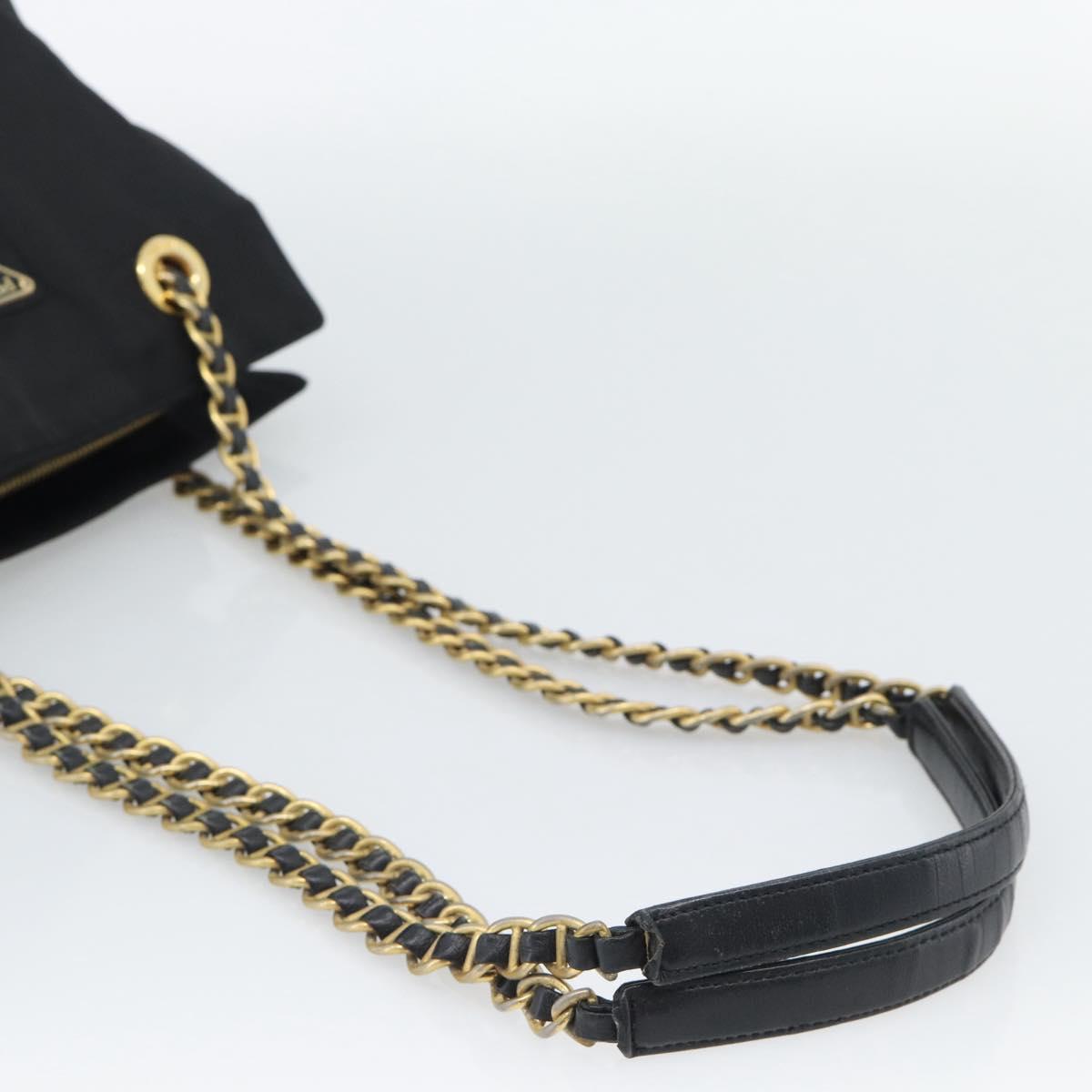 PRADA Chain Shoulder Bag Nylon Black Gold Auth 190360A