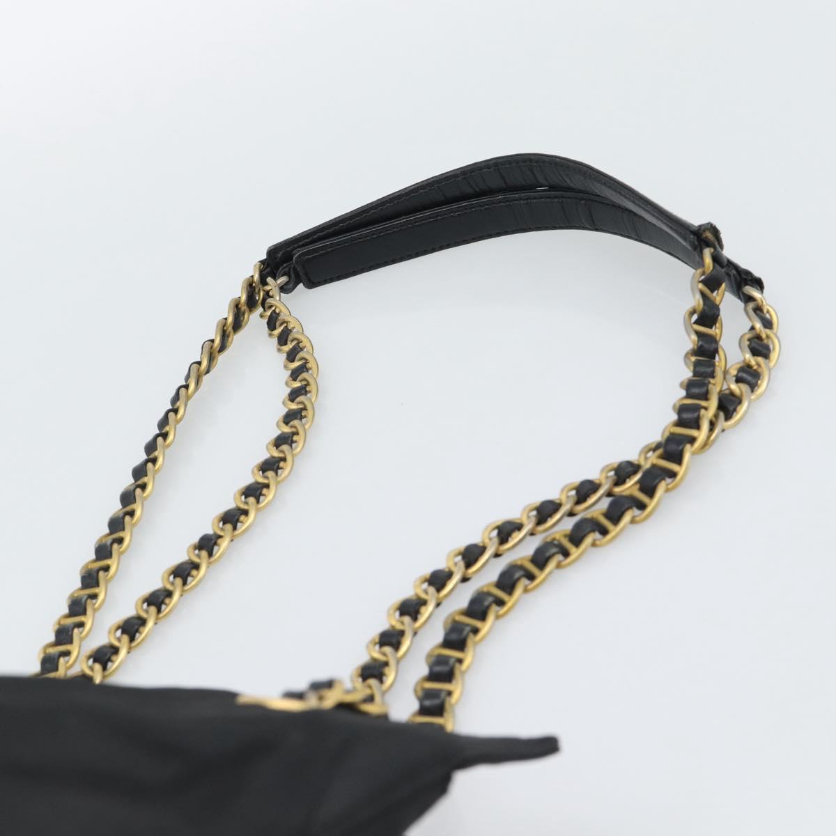 PRADA Chain Shoulder Bag Nylon Black Gold Auth 190360A