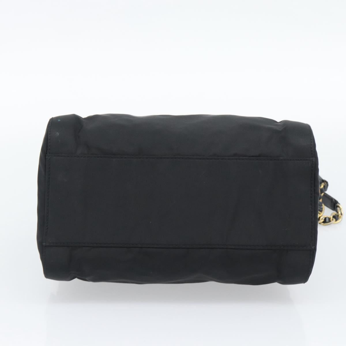 PRADA Chain Shoulder Bag Nylon Black Gold Auth 190360A