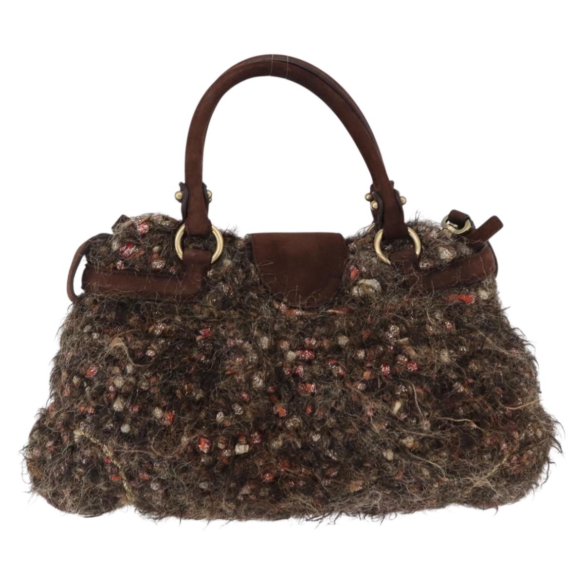 Salvatore Ferragamo Gancini Marisa Hand Bag tweed 2way Brown Gold Auth 190361A