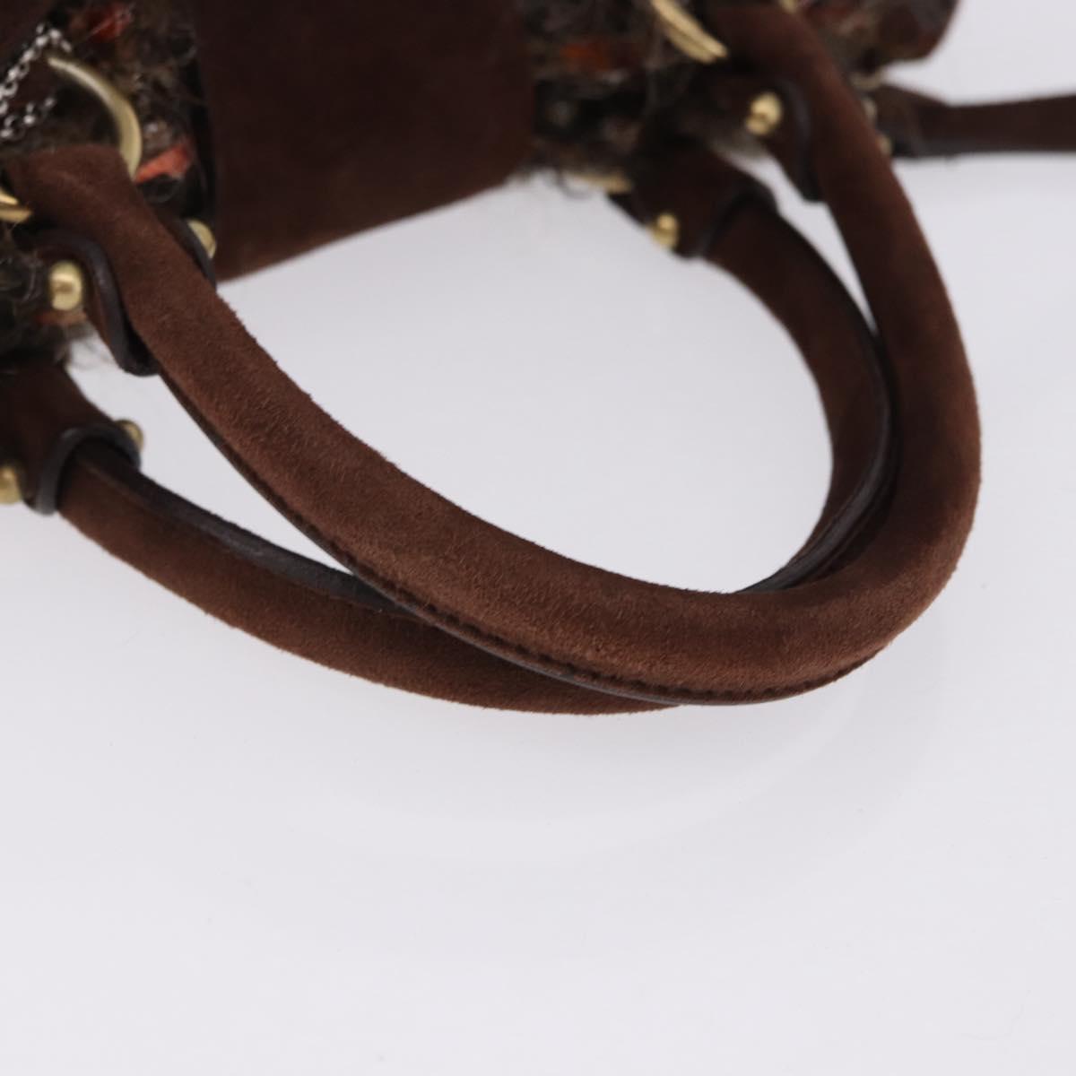 Salvatore Ferragamo Gancini Marisa Hand Bag tweed 2way Brown Gold Auth 190361A