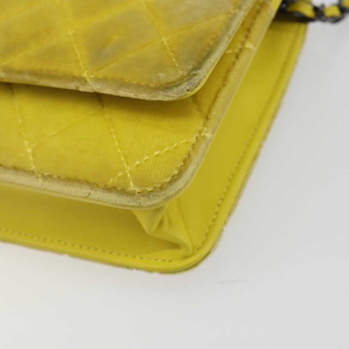 CHANEL Matelasse Chain Shoulder Bag Velor Yellow Silver CC Auth 190362A